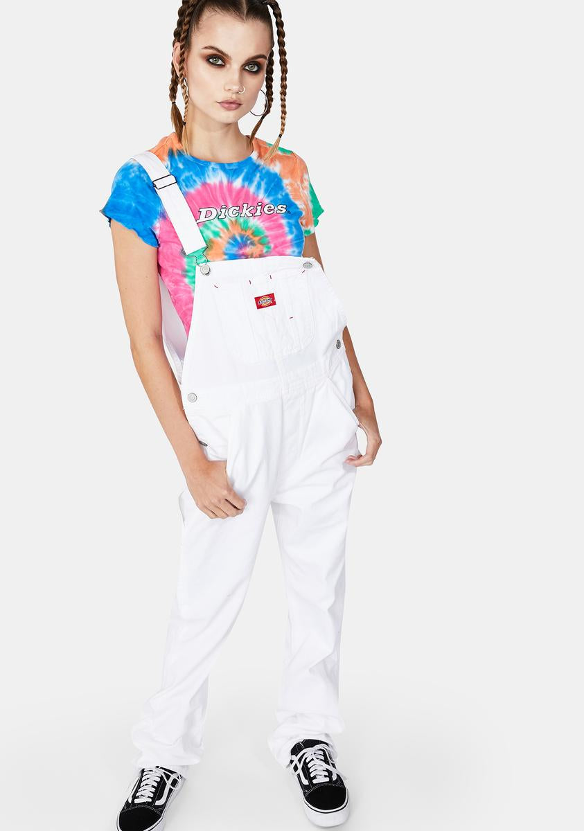 White Relaxed Straight Leg Carpenter Overalls