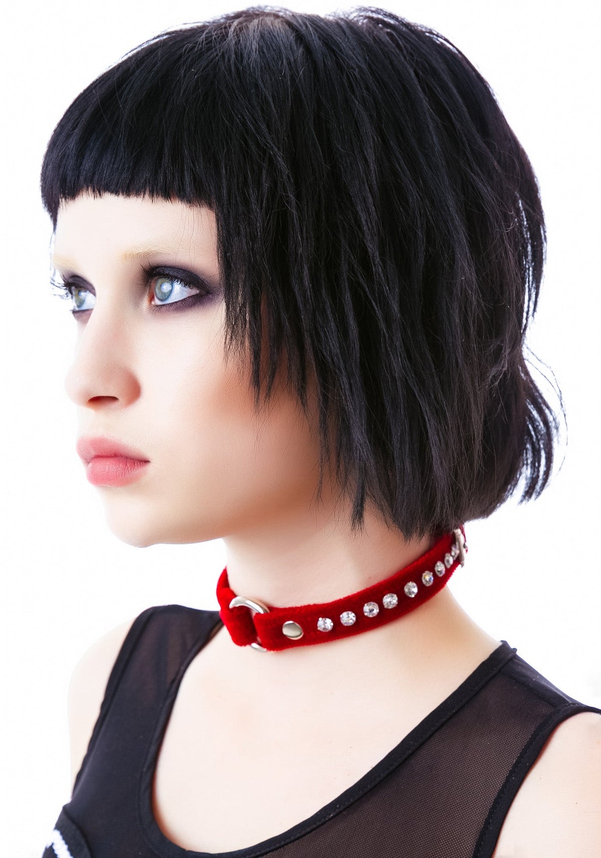 O Face Velvet Crystal Choker - Red