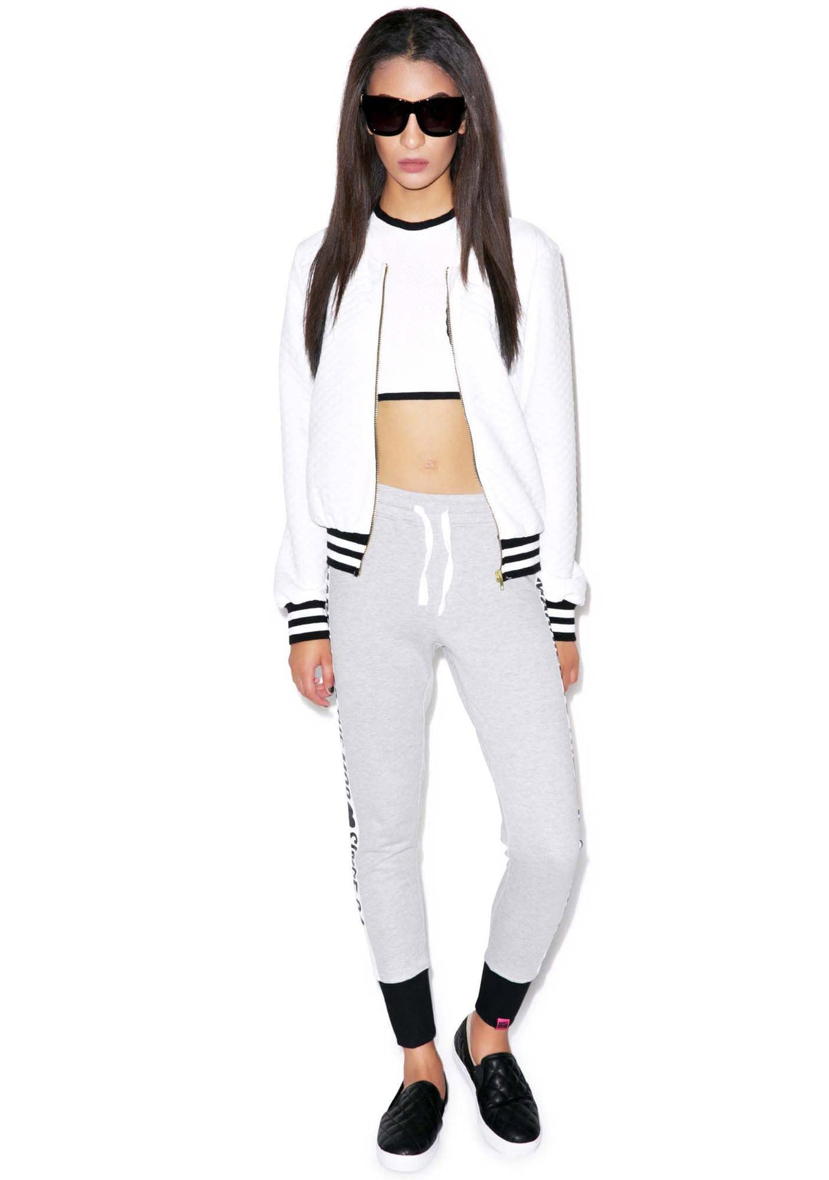 High School Drop Out Quilted Varsity Jacket - White
