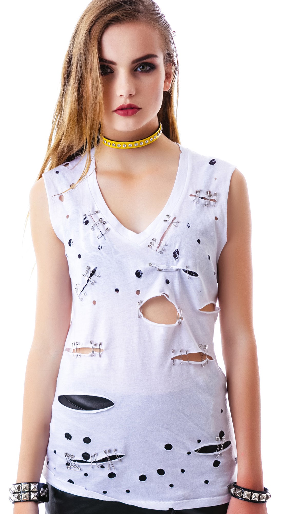 Safety Pin Tank Top - White