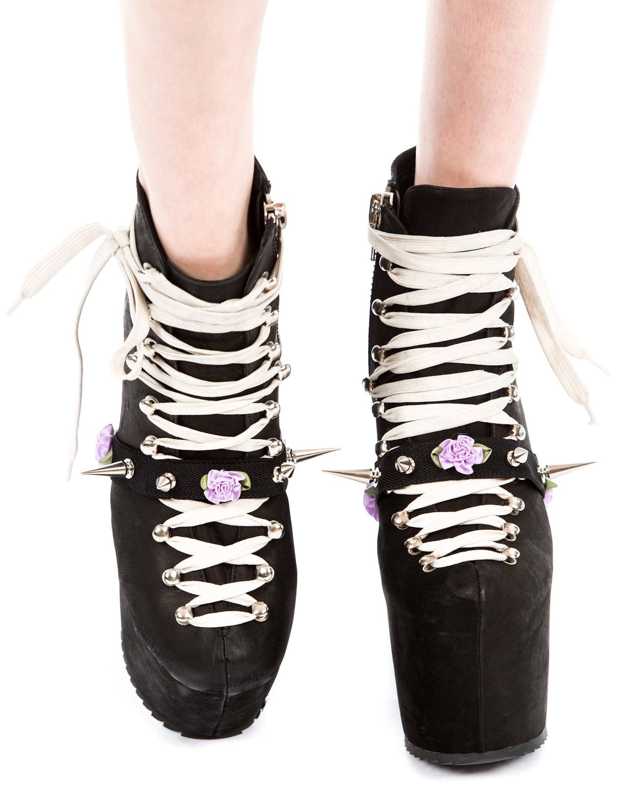 Spikes and Flower Shoe Garter - Pink