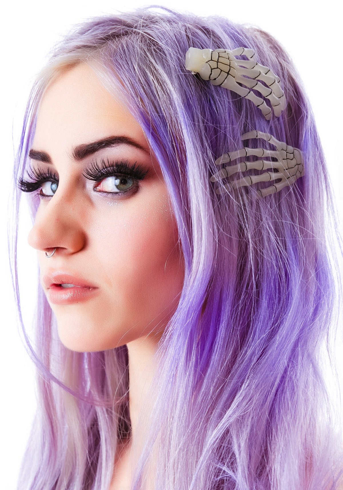 Skeleton Bone Hands Hair Slides - Blue