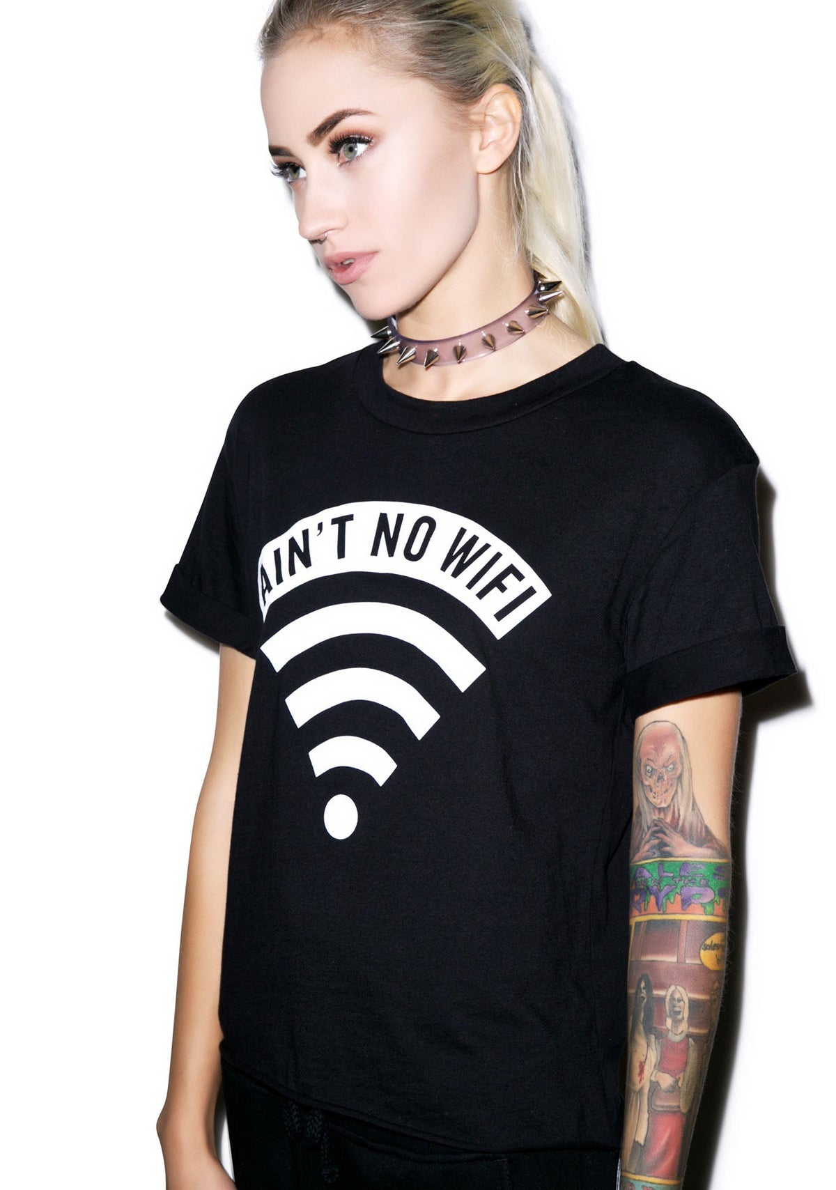 Aint No Wifi Crop Tee - White