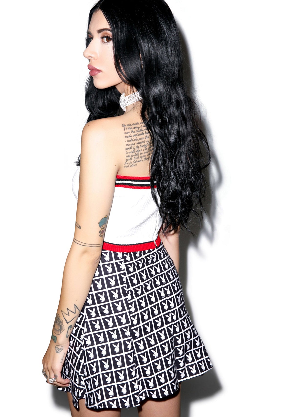 X Playboy Panel Pleated Skirt - Black
