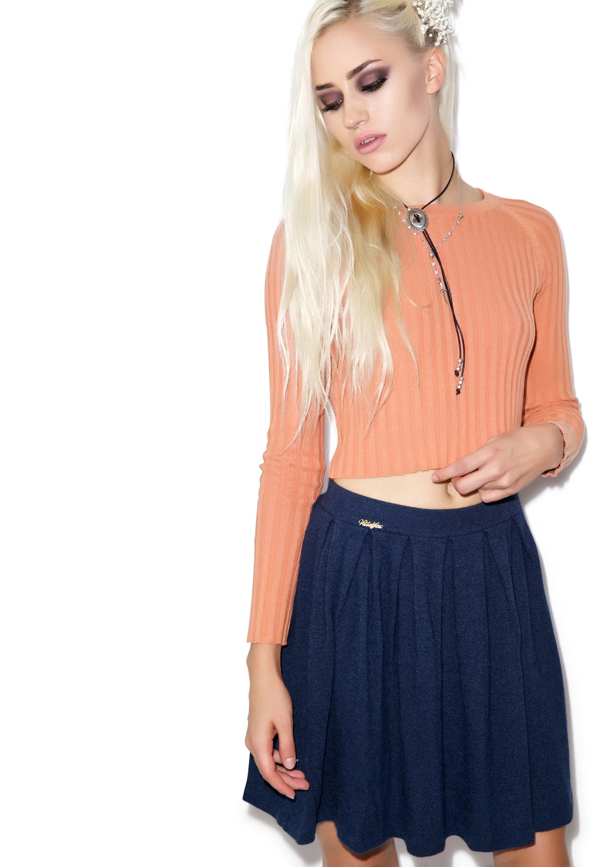 Solid Color Pleated Skirt - Light Red