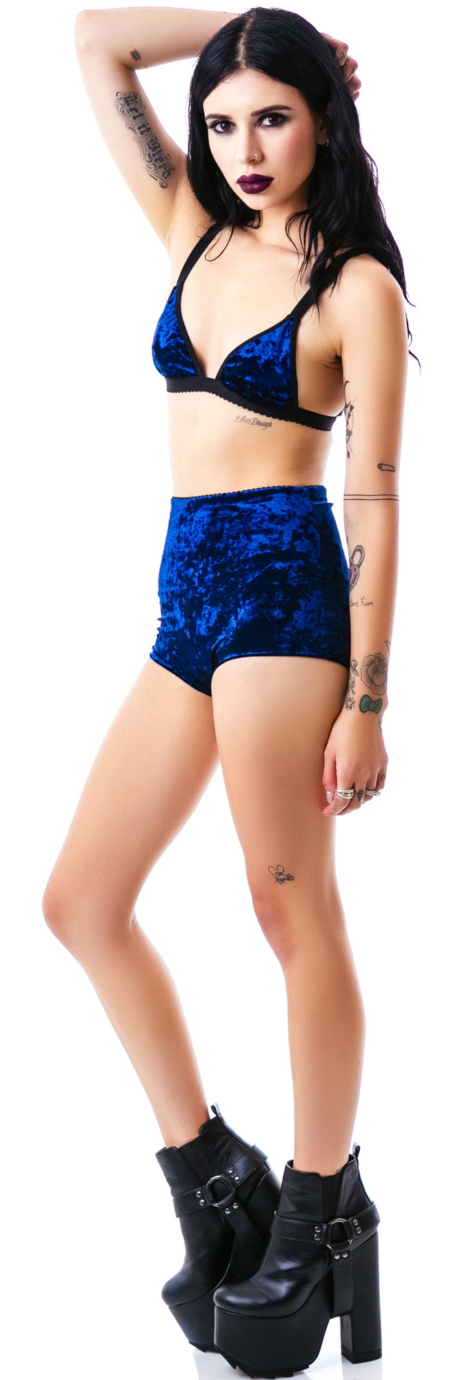 Velvet Triangle Bralette Bikini Top - Dark Purple