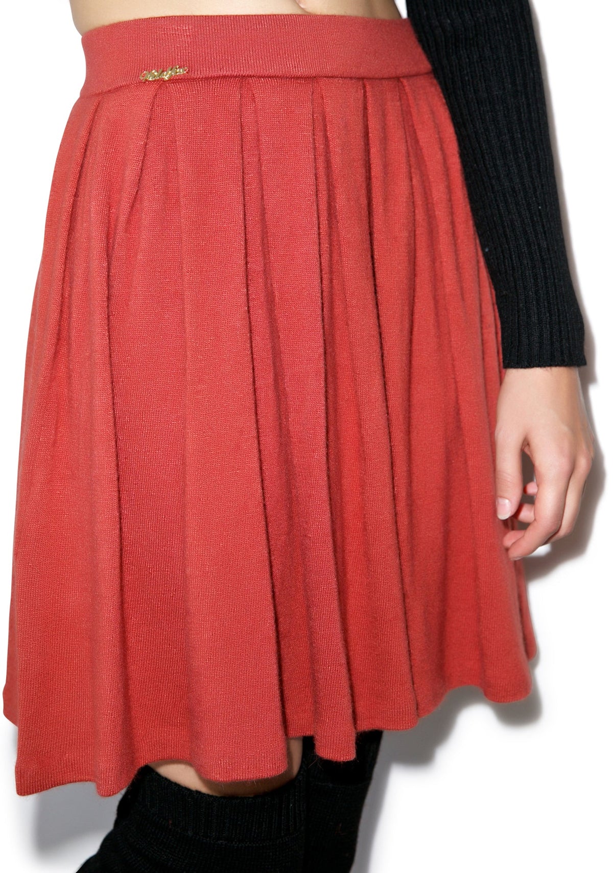Solid Color Pleated Skirt - Light Red