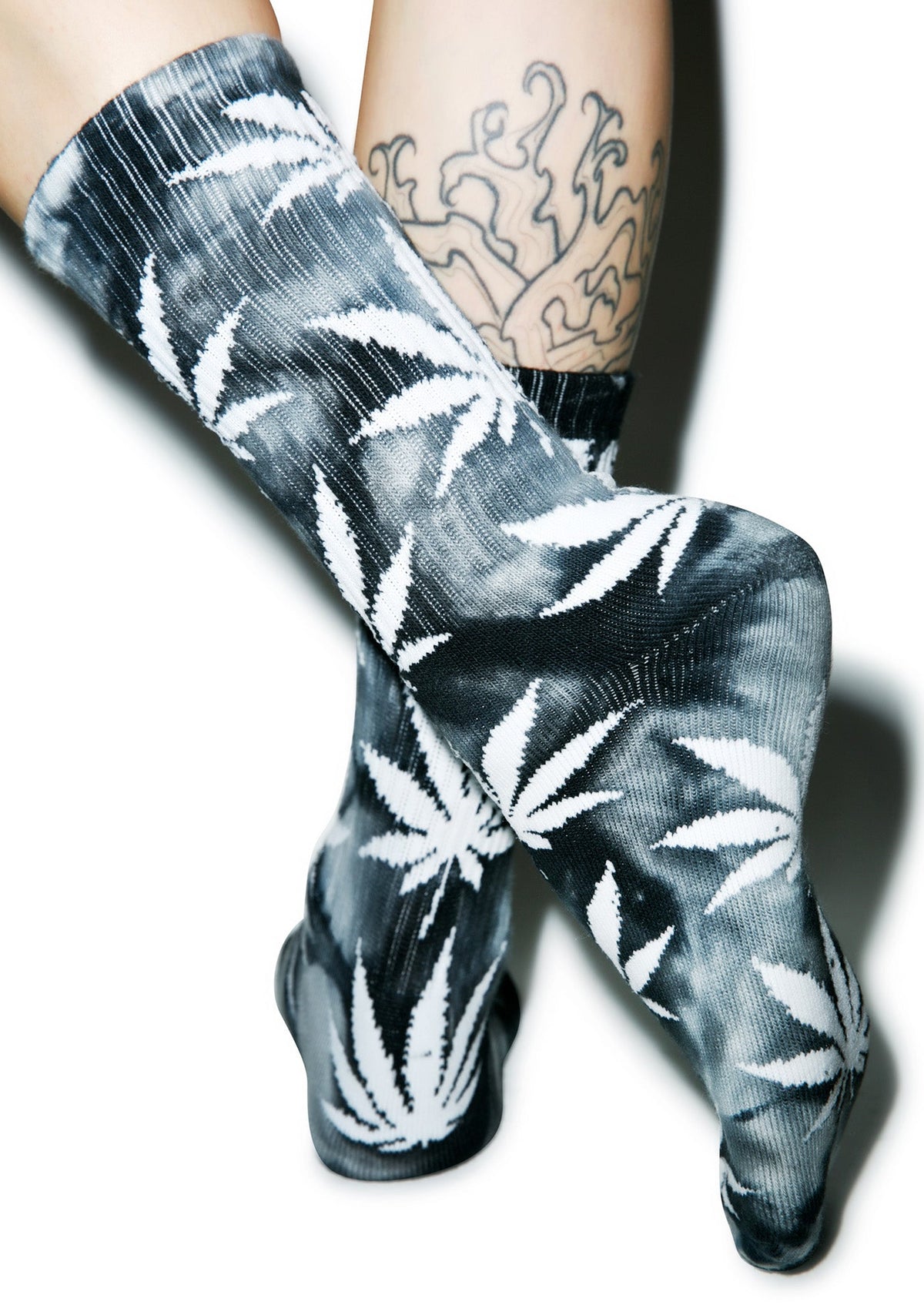 Tie Dye Plantlife Crew Sock - Black