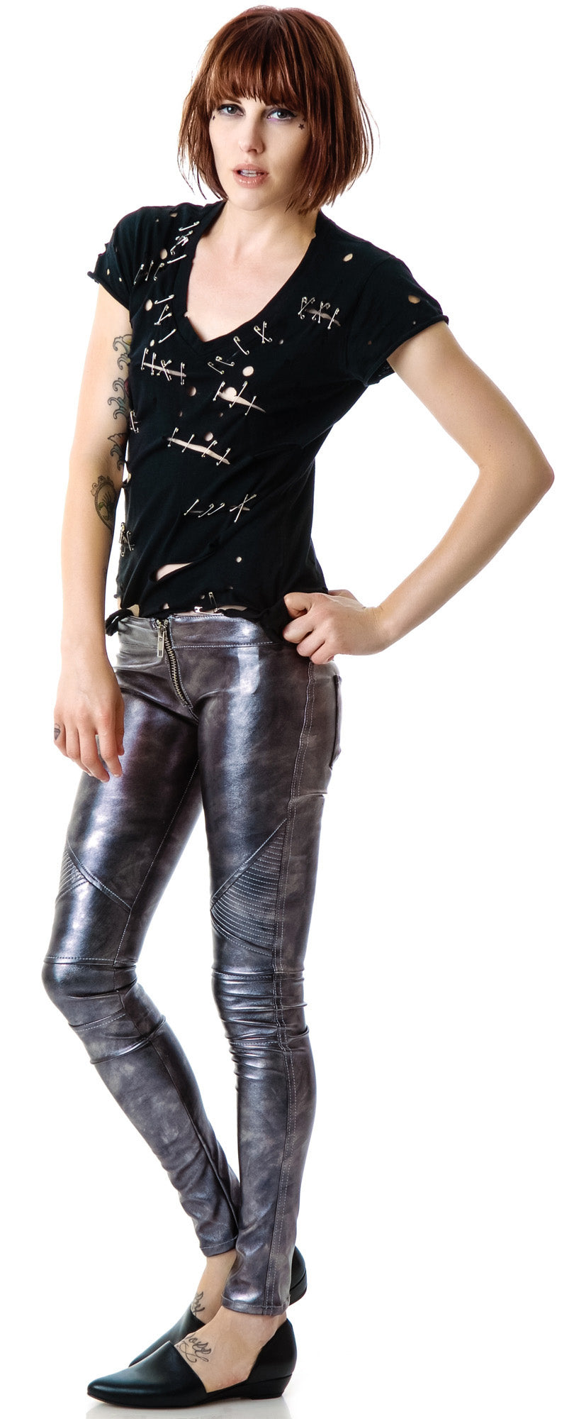 Mad Moto Leatherette Leggings - Dark Gray