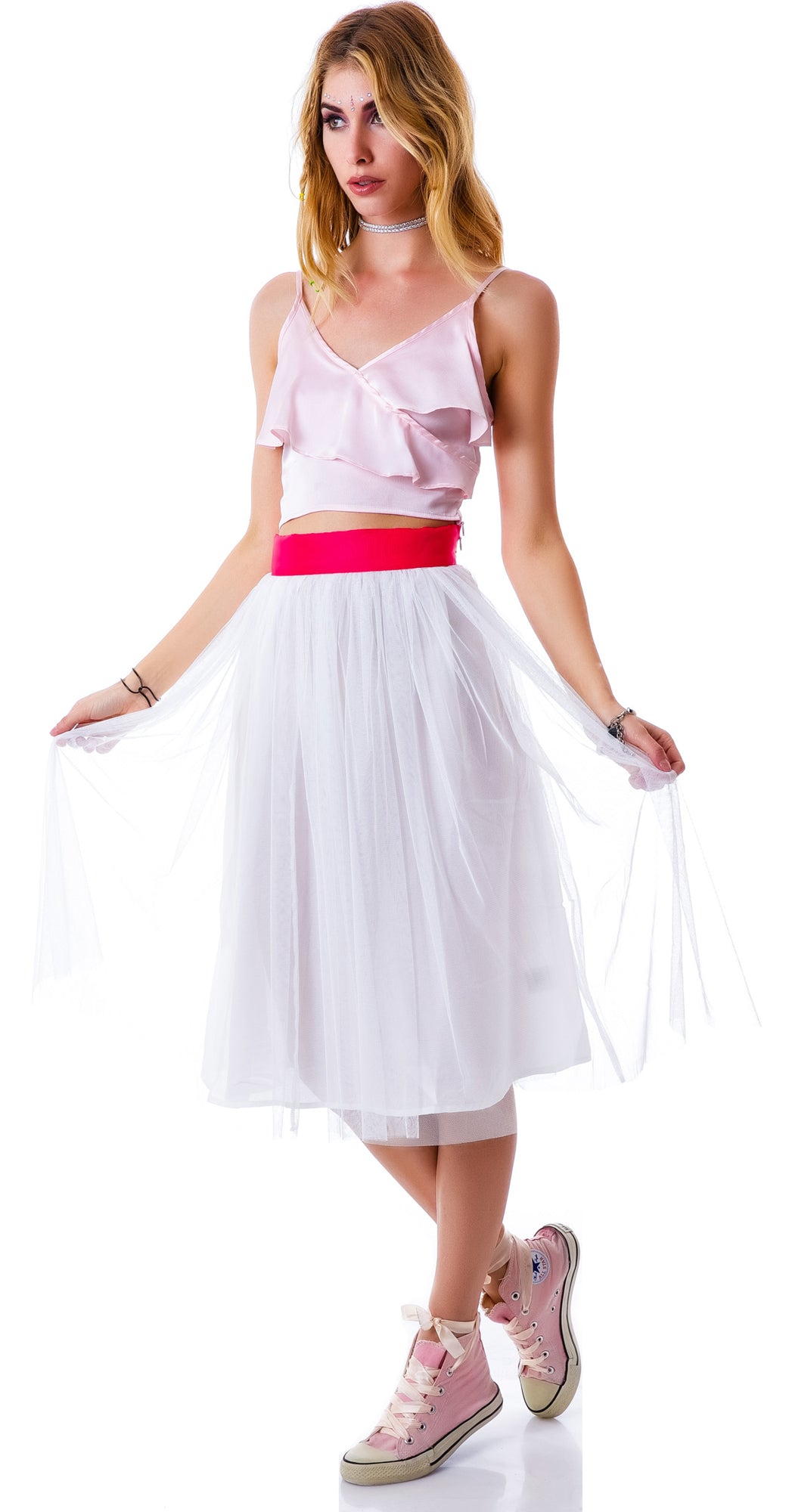 Cierra Air Tulle Midi Skirt - Gray