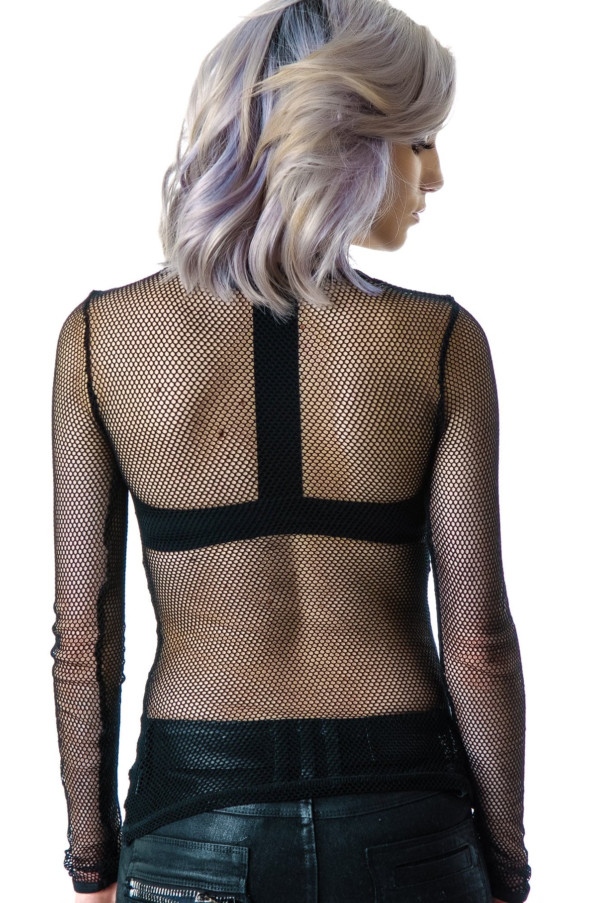 Fash-ist Fishnet Long Sleeve Top - White