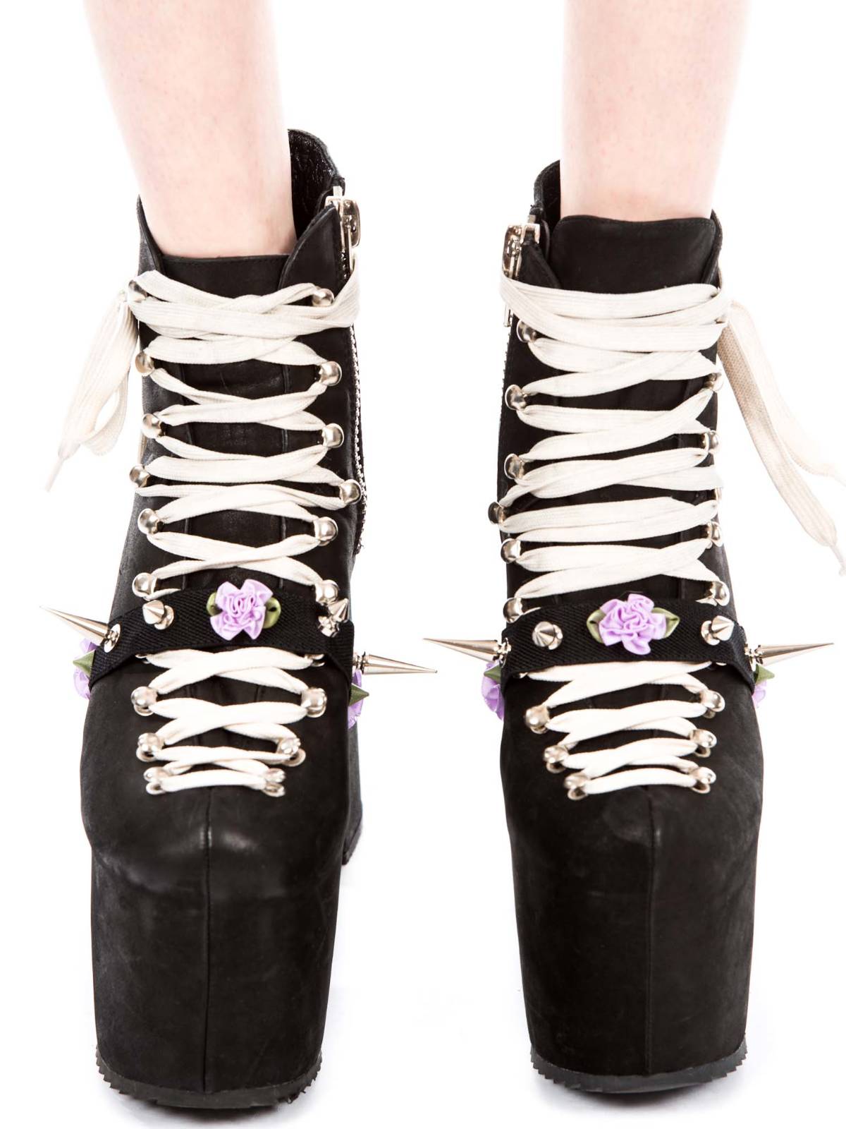Spikes and Flower Shoe Garter - Pink
