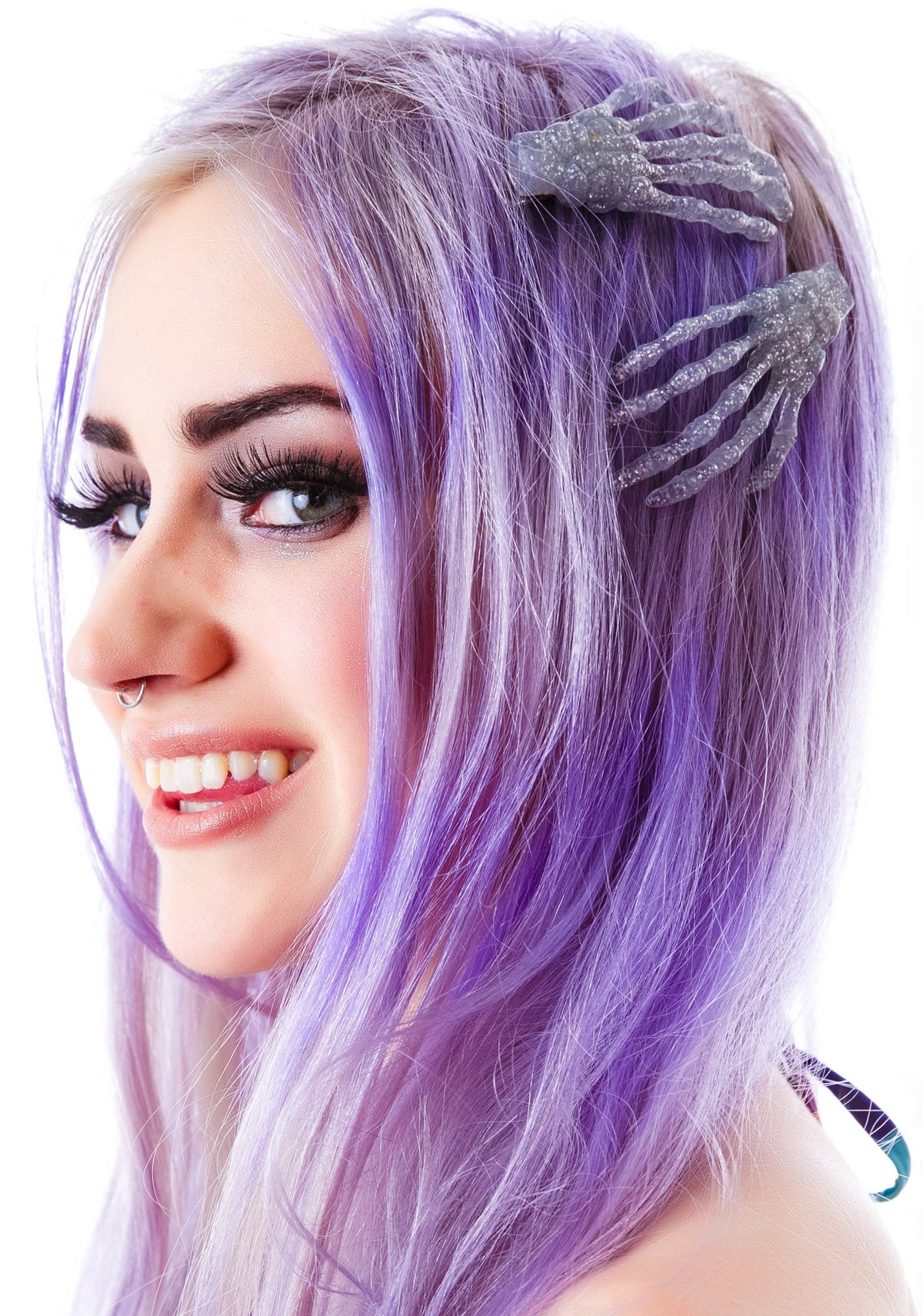 Skeleton Bone Hands Hair Slides - Gold