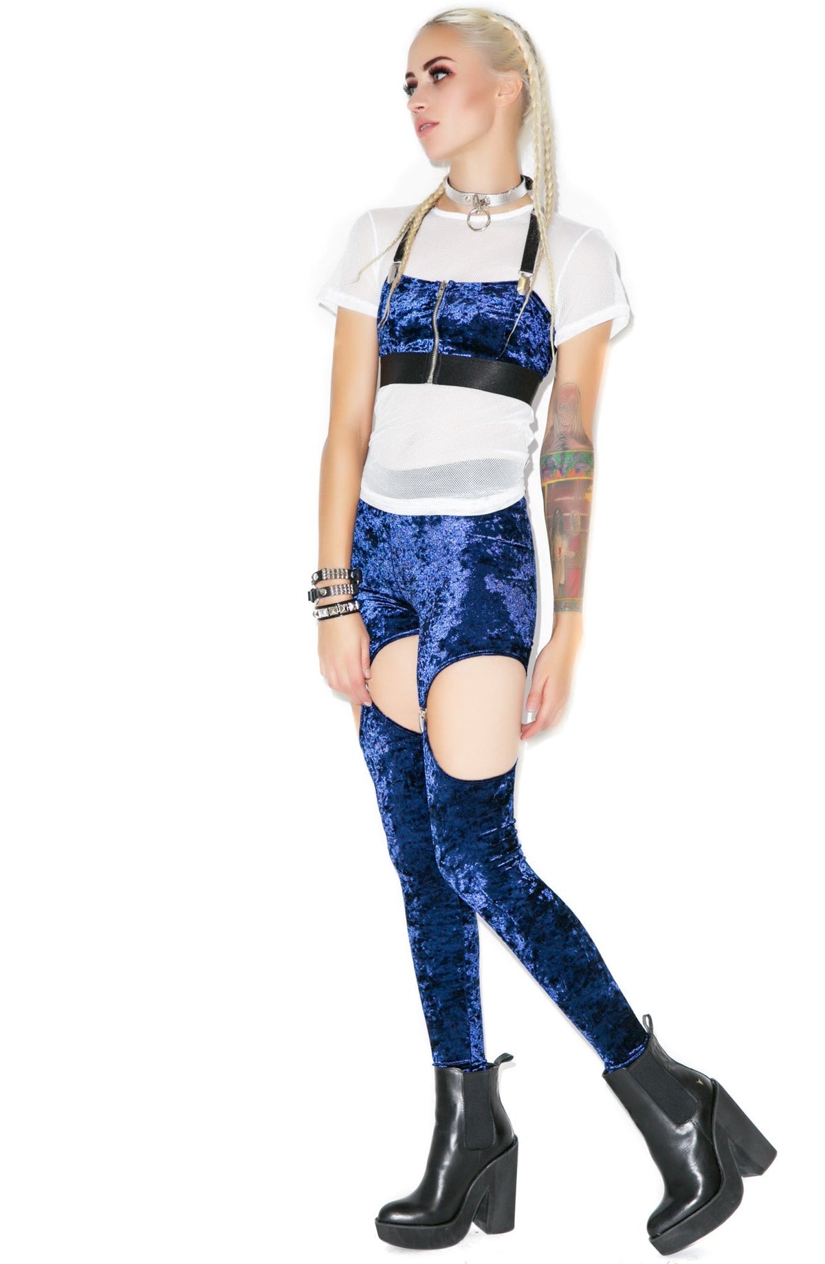 Crushed Velvet Garter Leggings - Black