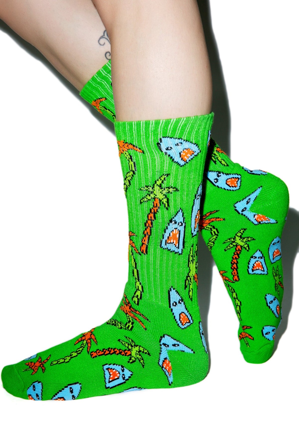 Anne Freeman Shark Attack Crew Socks - White