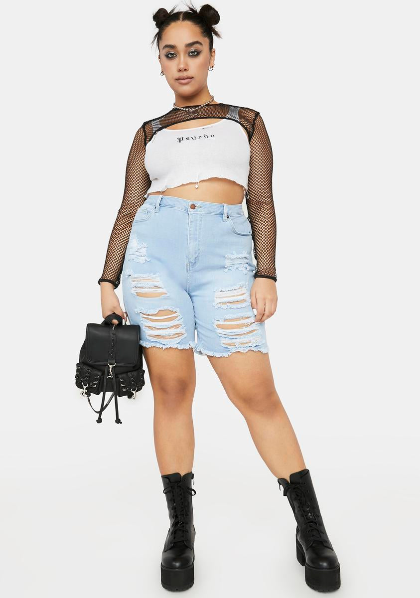 Plus Light Look To The Sun Denim Shorts - Blue