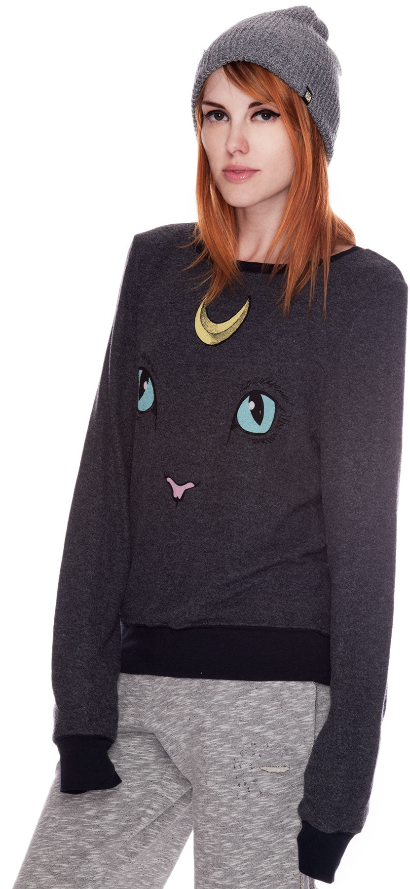 Cat and Moon Baggy Beach Jumper - White