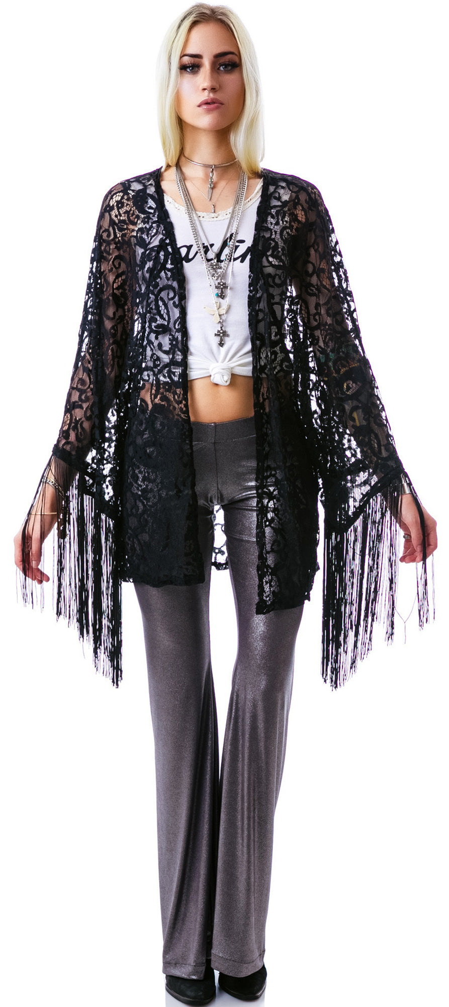 Livin' On The Fringe Kimono - White