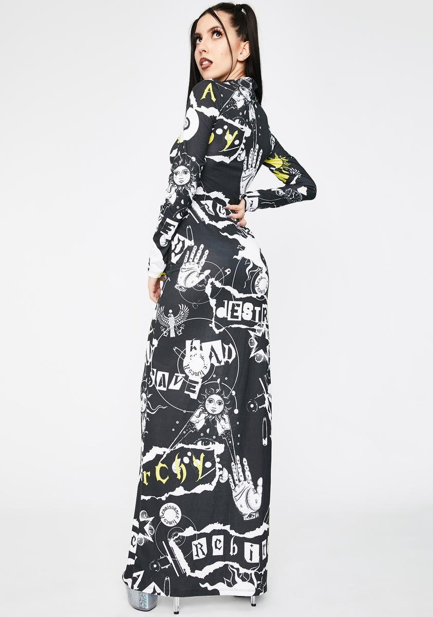 Punk Print Maxi Dress - Brown