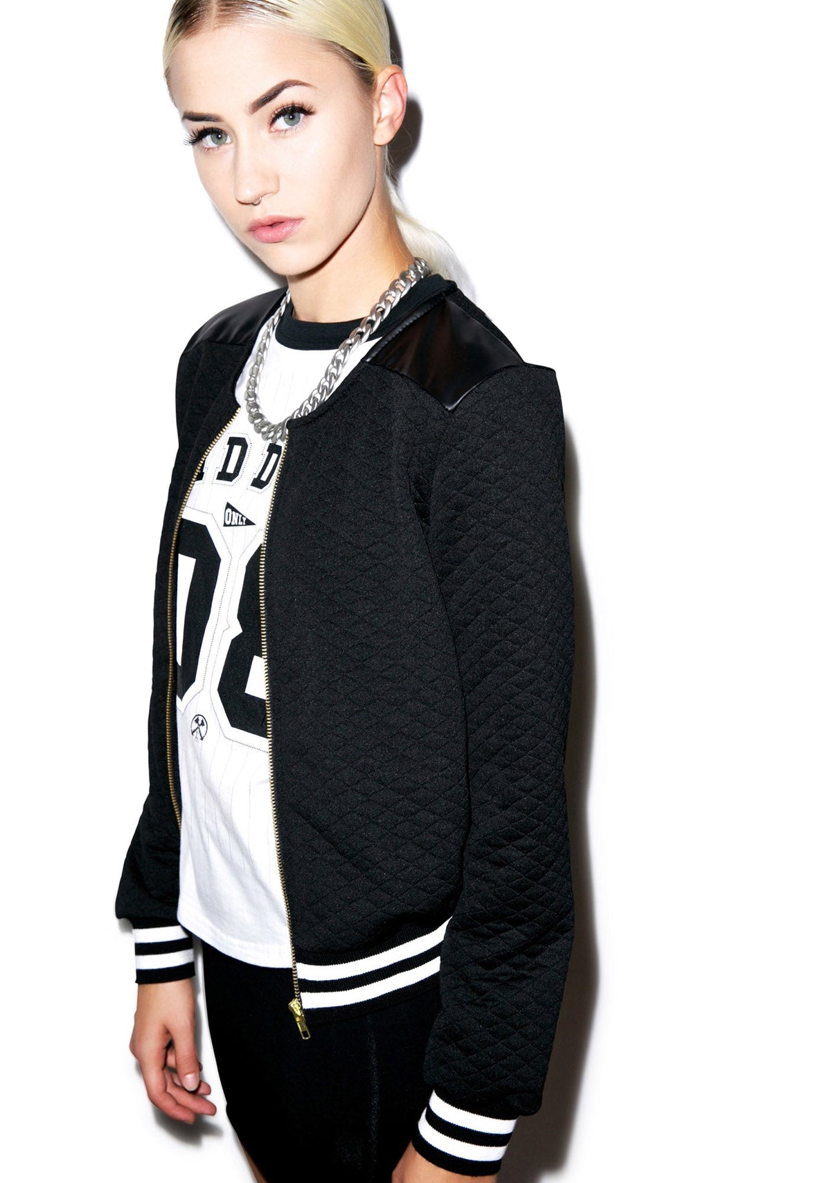 High School Drop Out Quilted Varsity Jacket - White