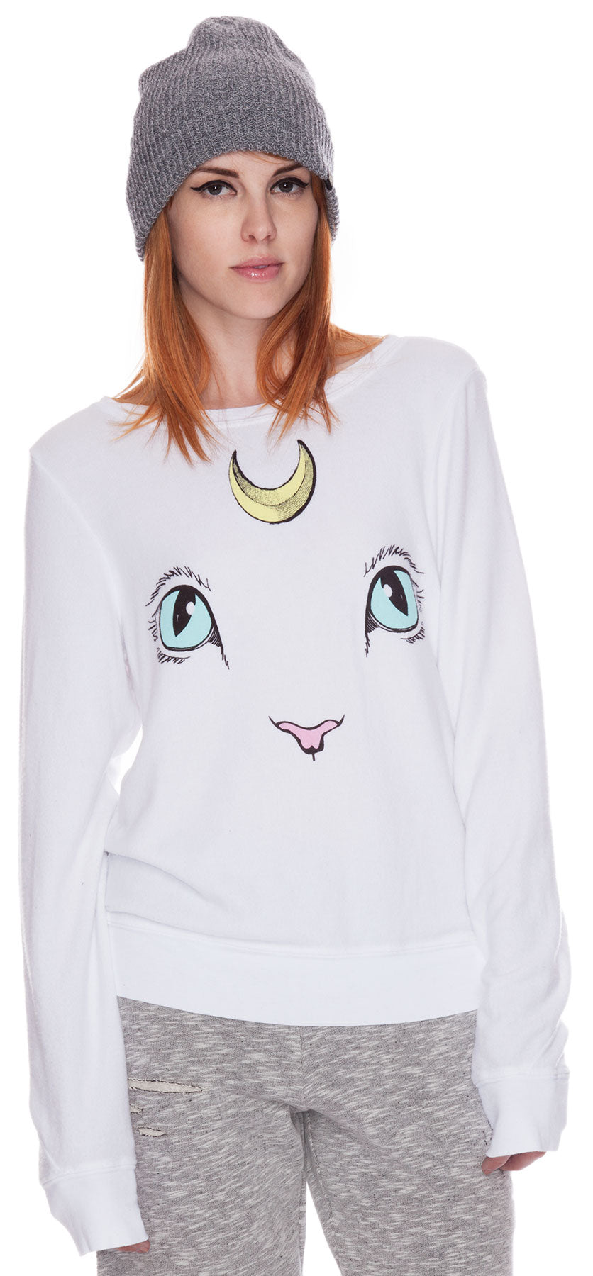 Cat and Moon Baggy Beach Jumper - White