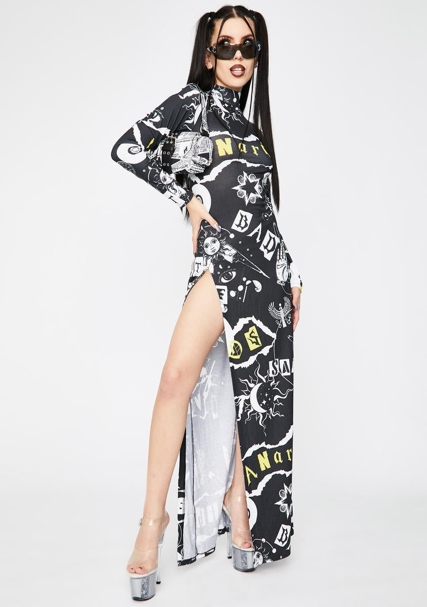 Punk Print Maxi Dress - Brown