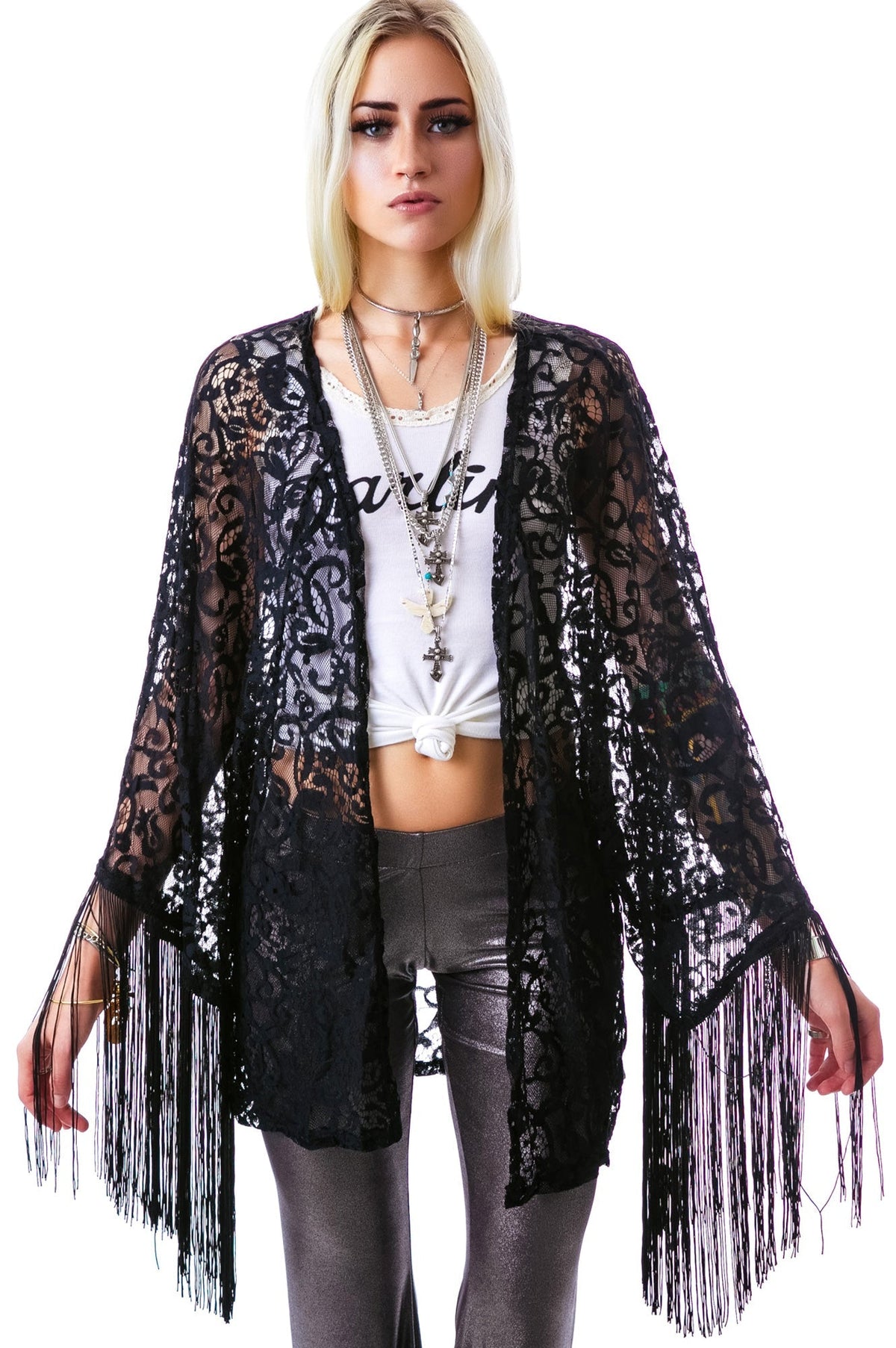 Livin' On The Fringe Kimono - White