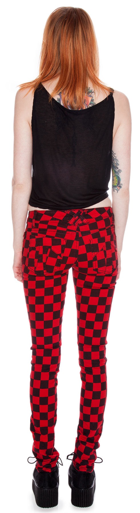 Dyed Checkered Jeans - Red