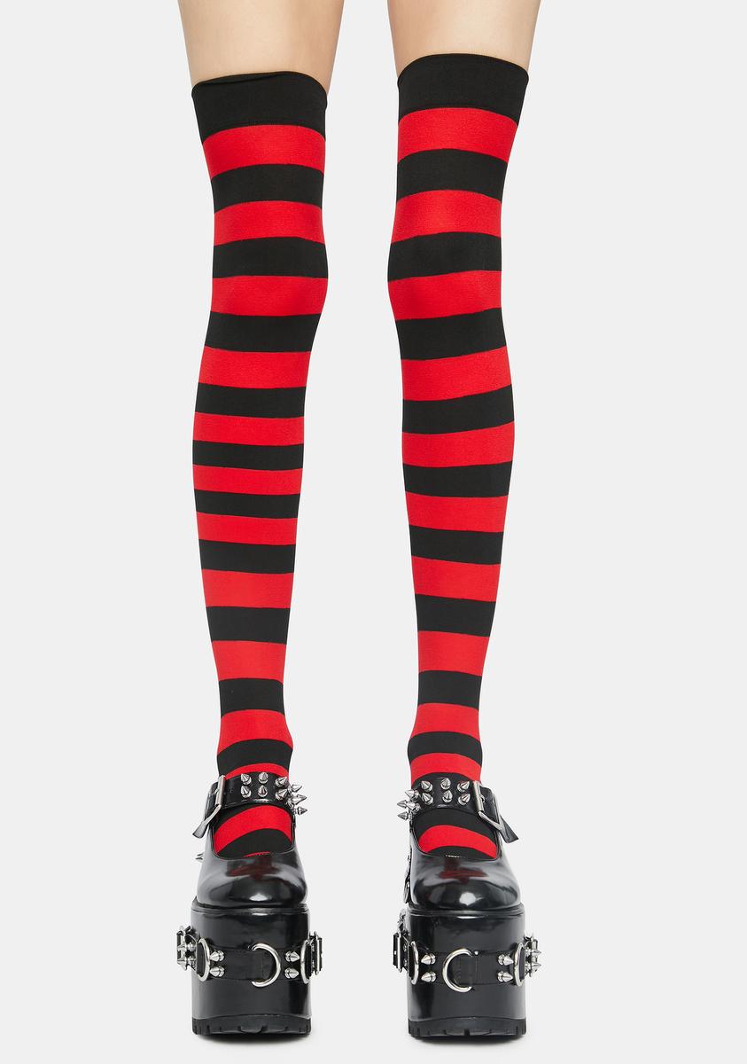 Devil Make U Pay Striped Thigh Highs