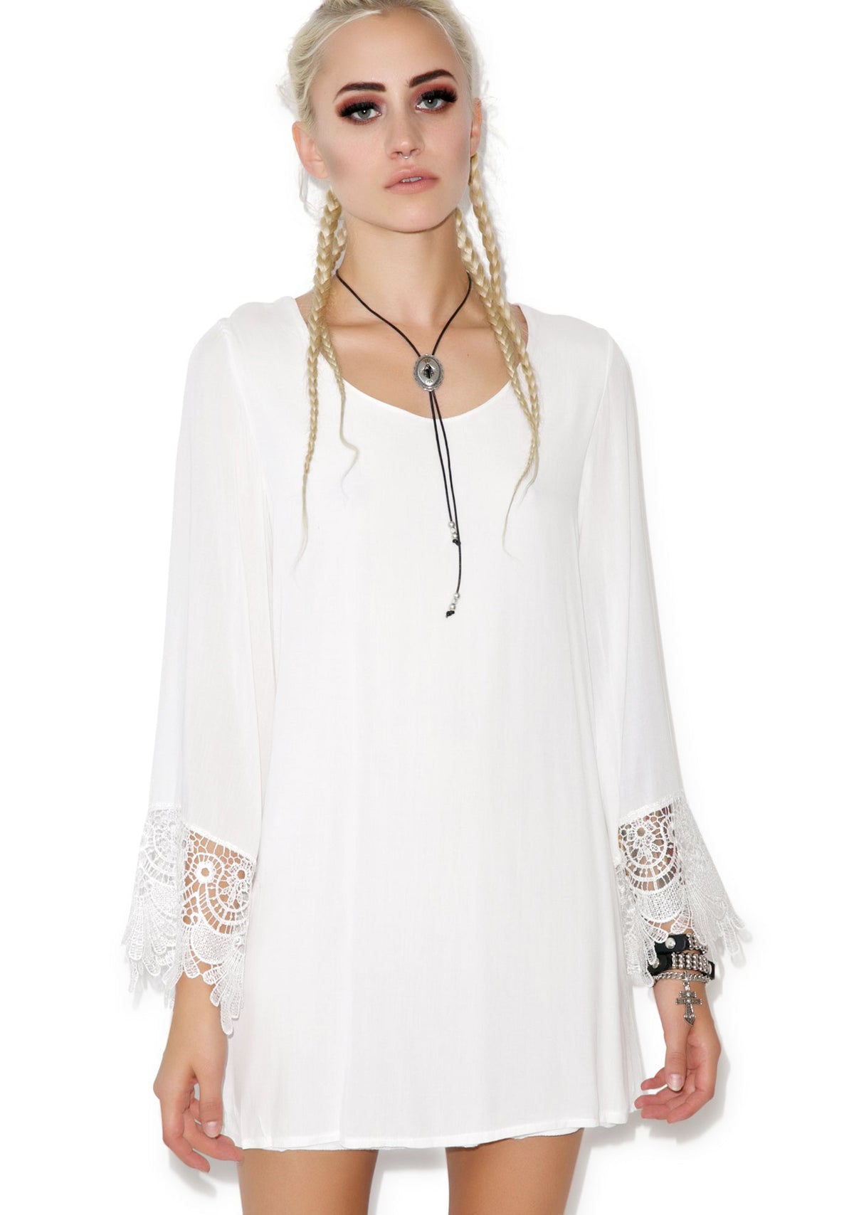 Hippy Bell Sleeve Dress - White