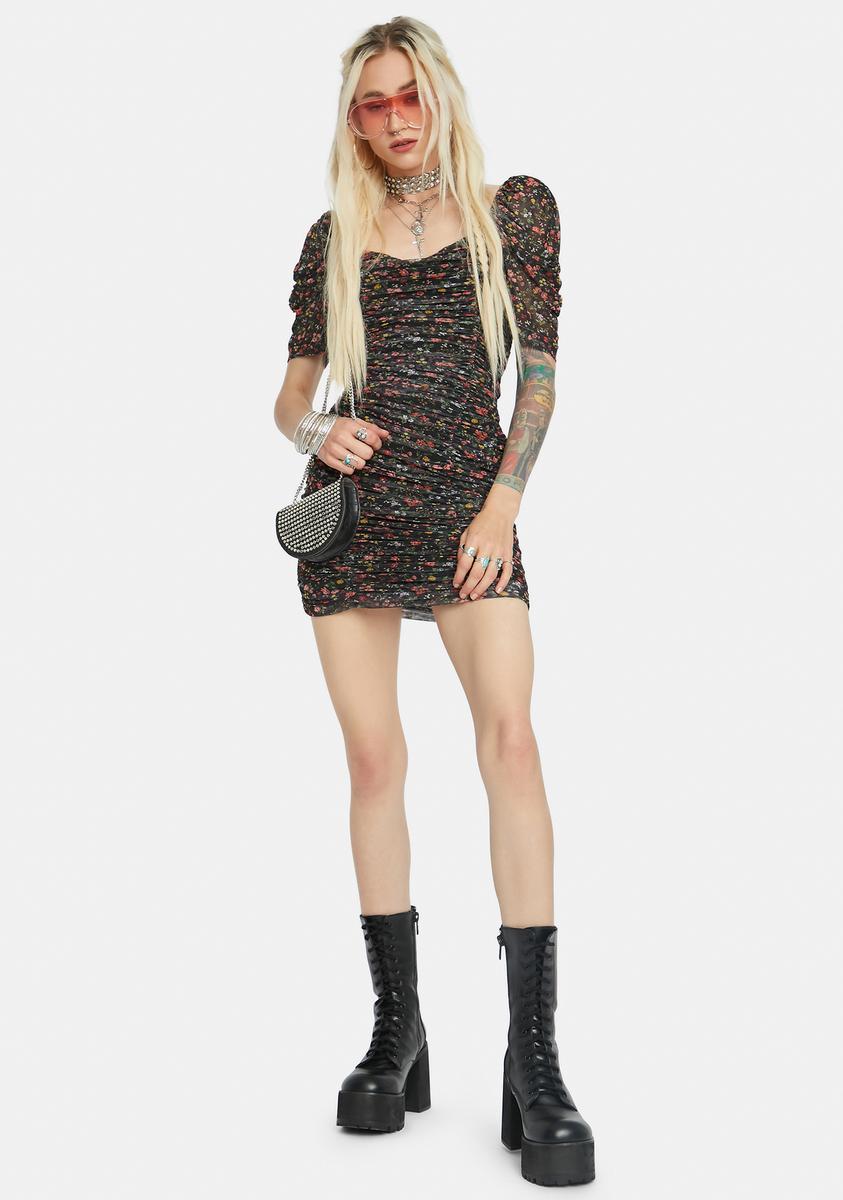 Halley Floral Mesh Dress - Dark Red