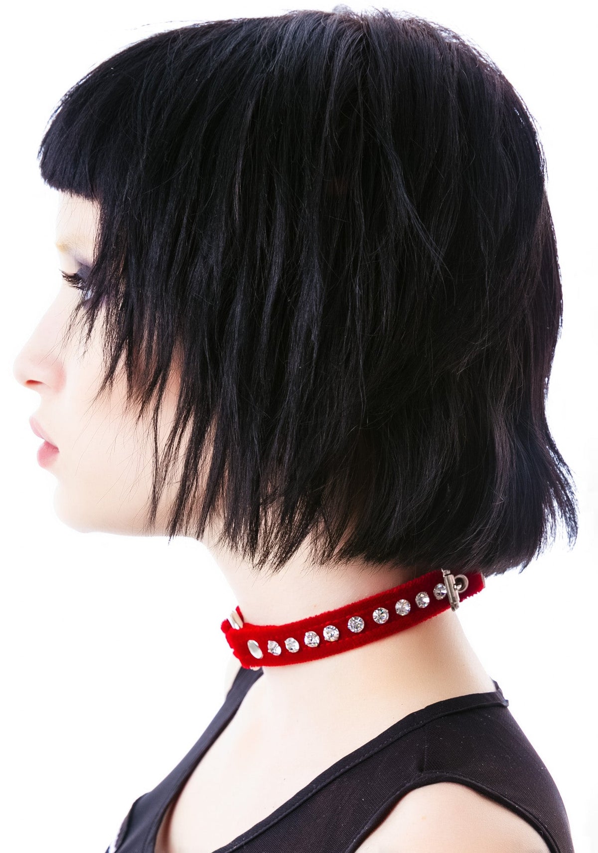 O Face Velvet Crystal Choker - Pink