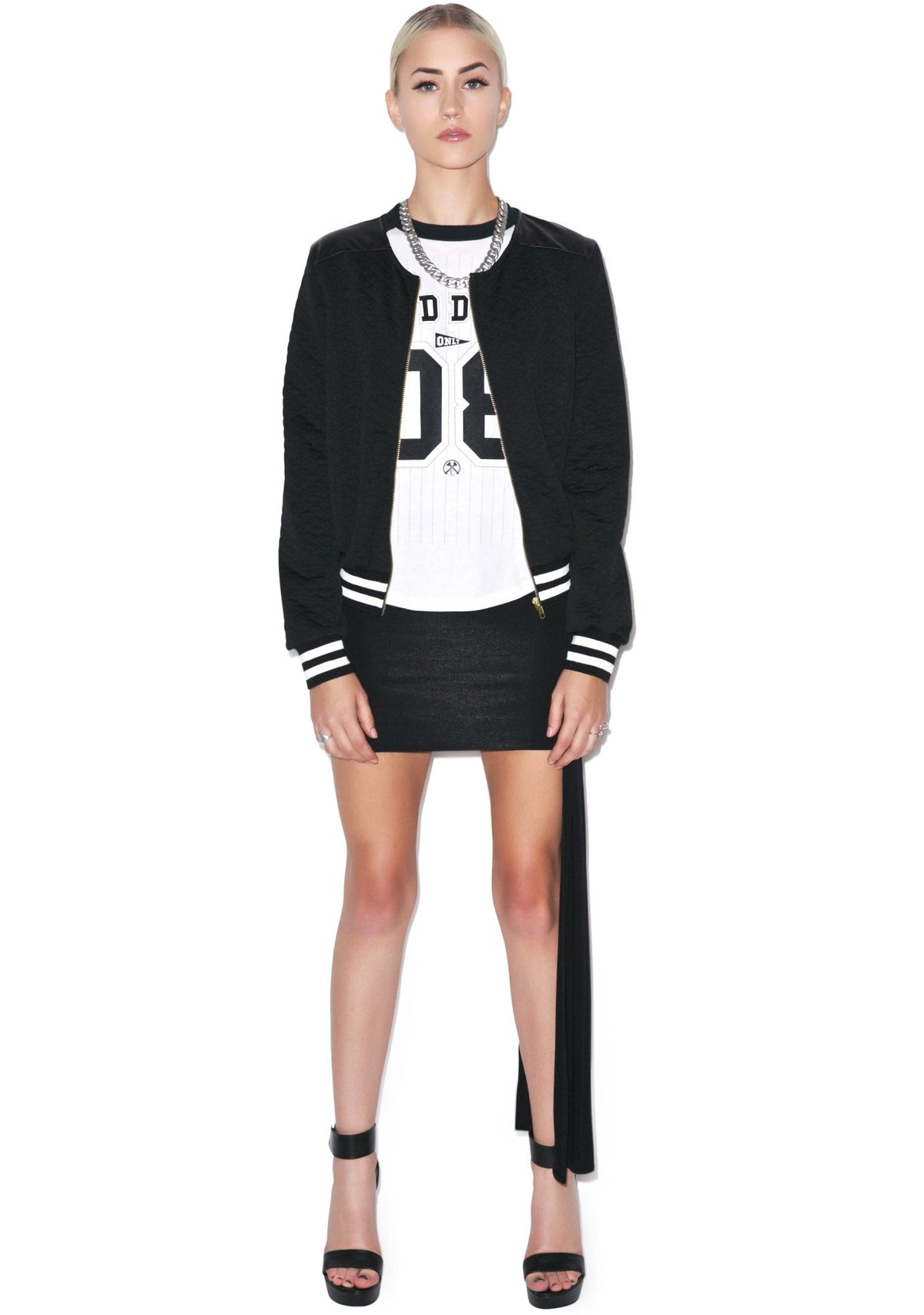 High School Drop Out Quilted Varsity Jacket - White