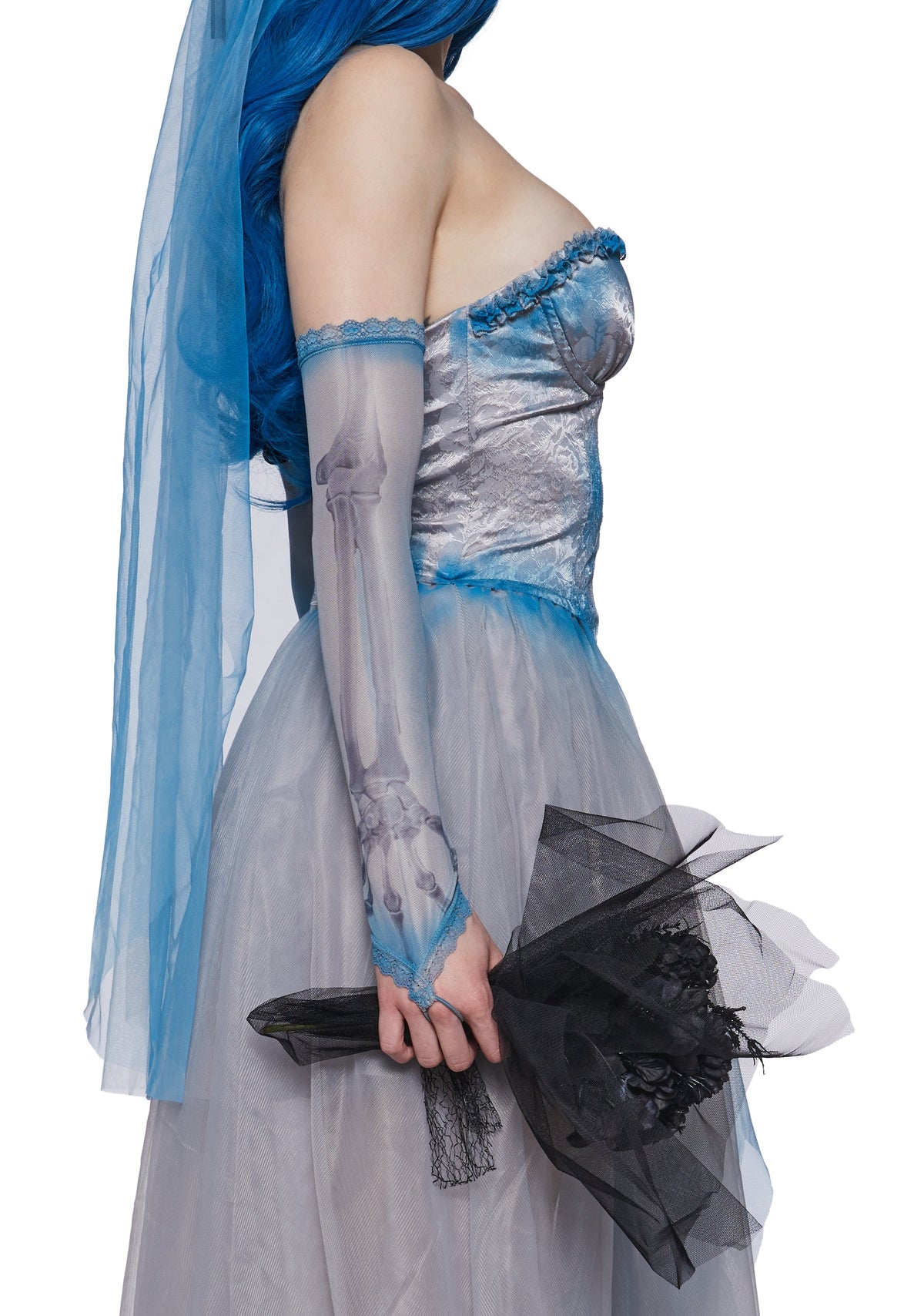 Cartoon Dead Bride Costume and Wig set
