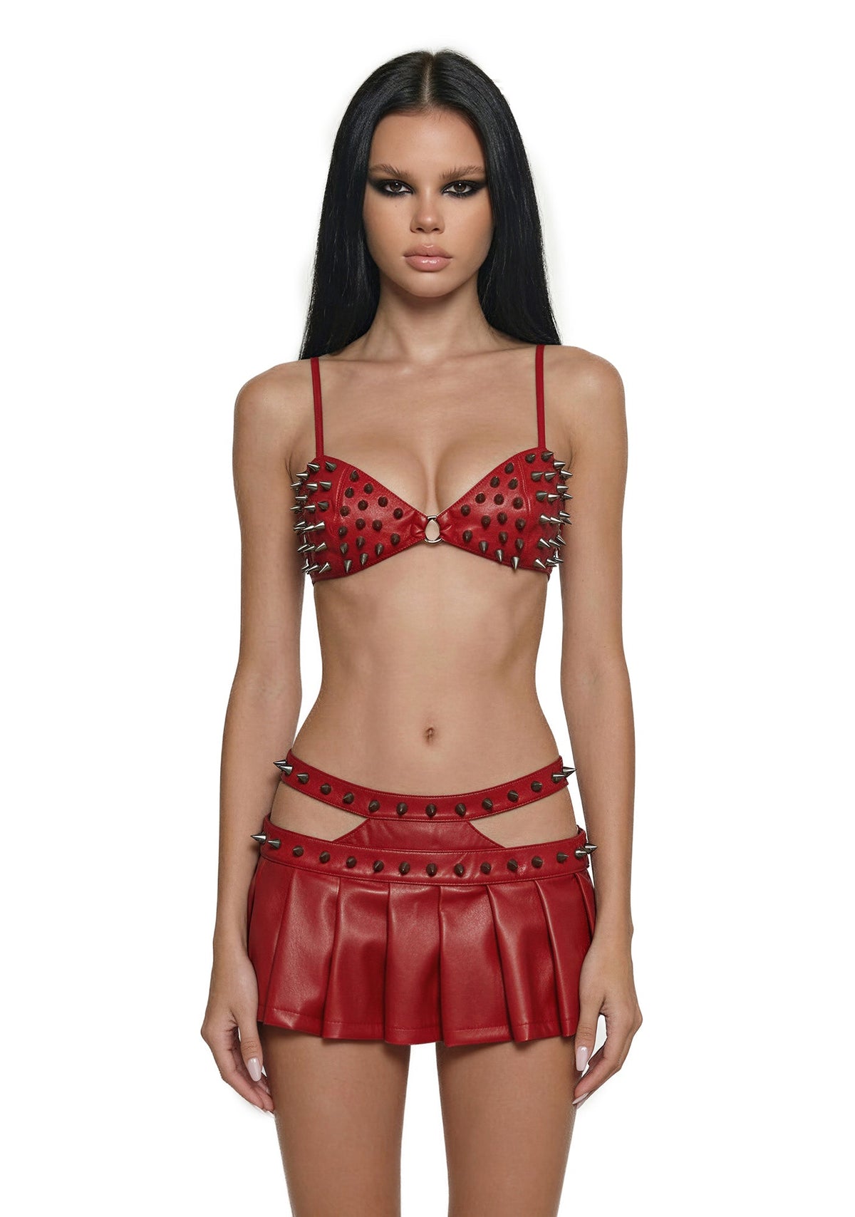 Hardcore Spiked Bra Top - Red
