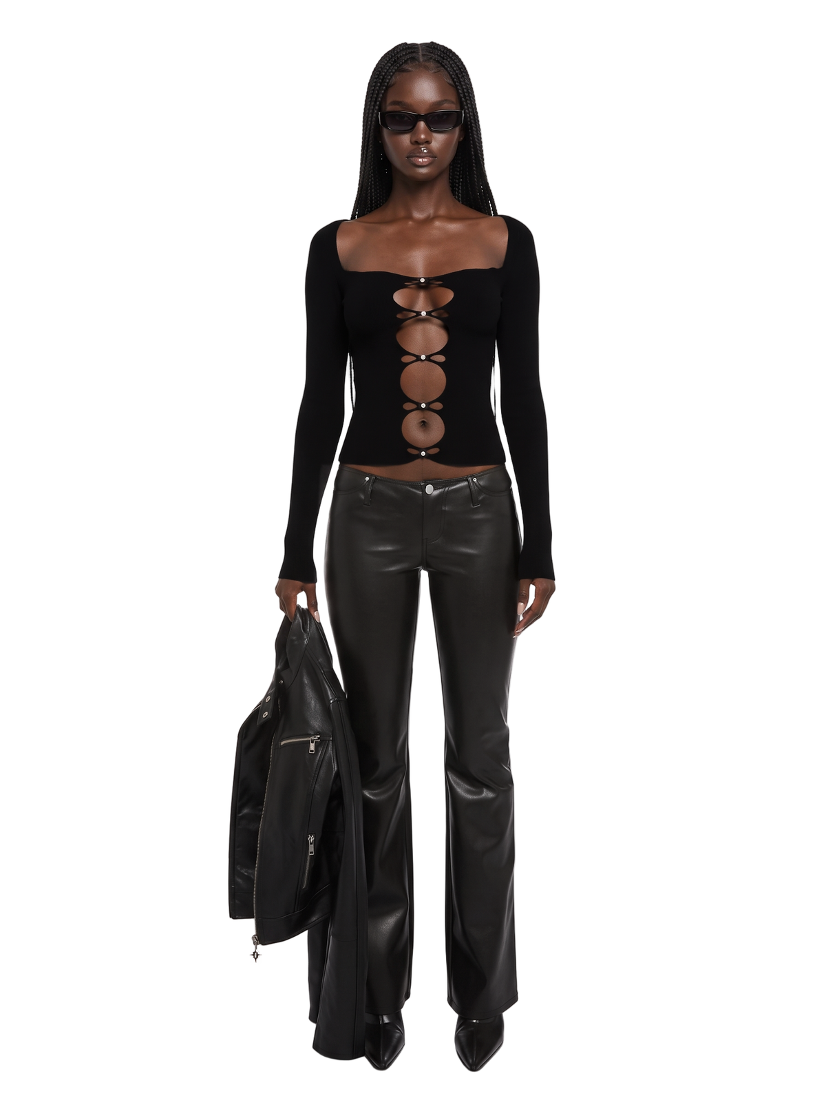 Remix Pierced Cut Out Long Sleeve Top
