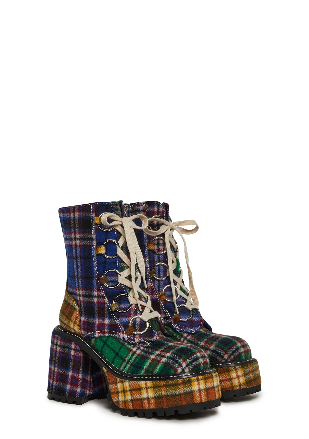 Academy Punk Plaid Platform Boots - Blue