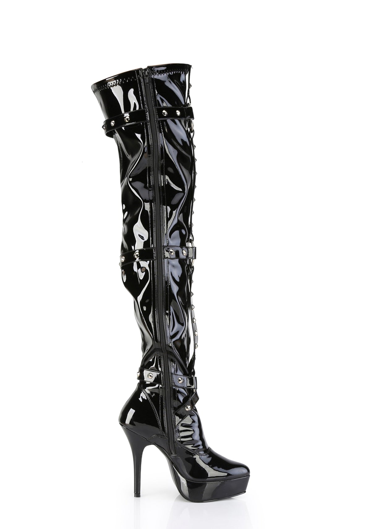 Indulge-3026 Platform Thigh High Boots-Black