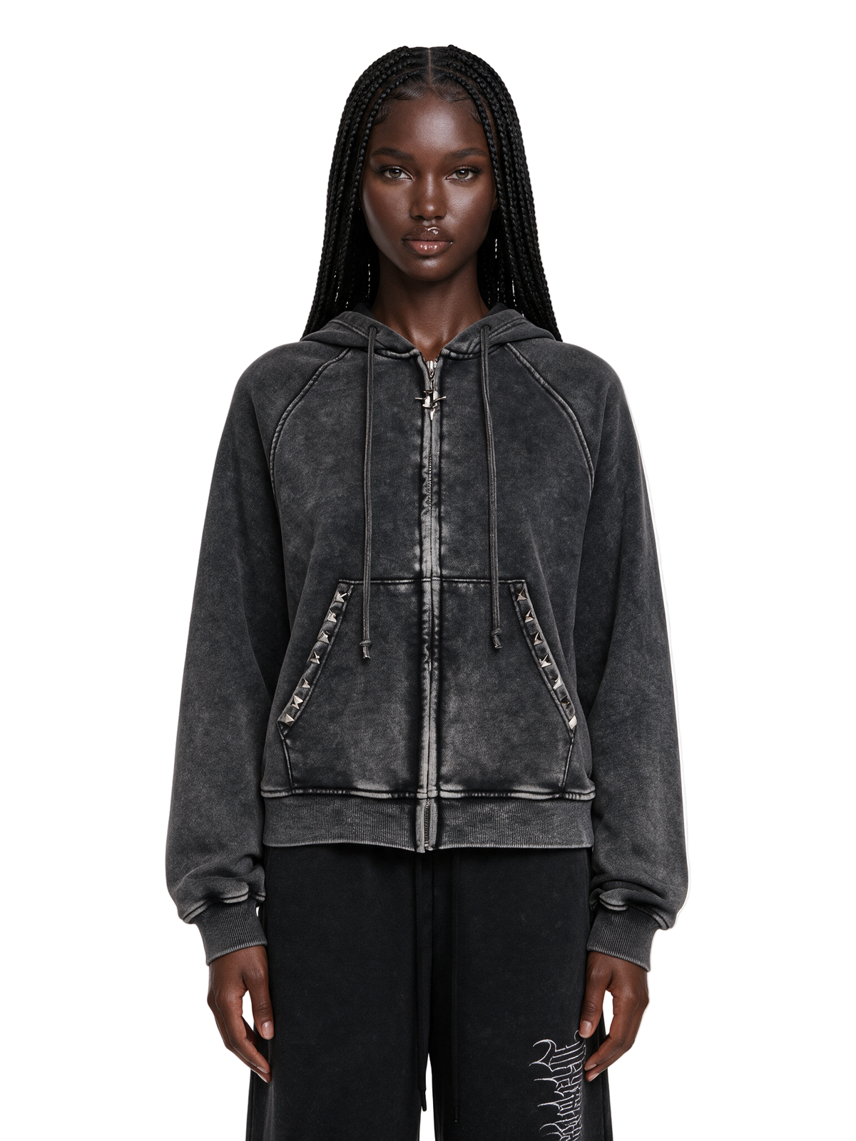 Remix Studded Washed Zip Hoodie