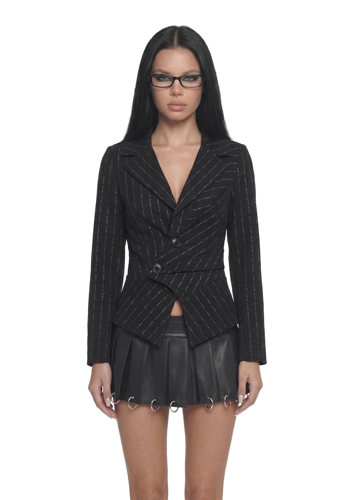 Draped Blazer Pinstripe - Black