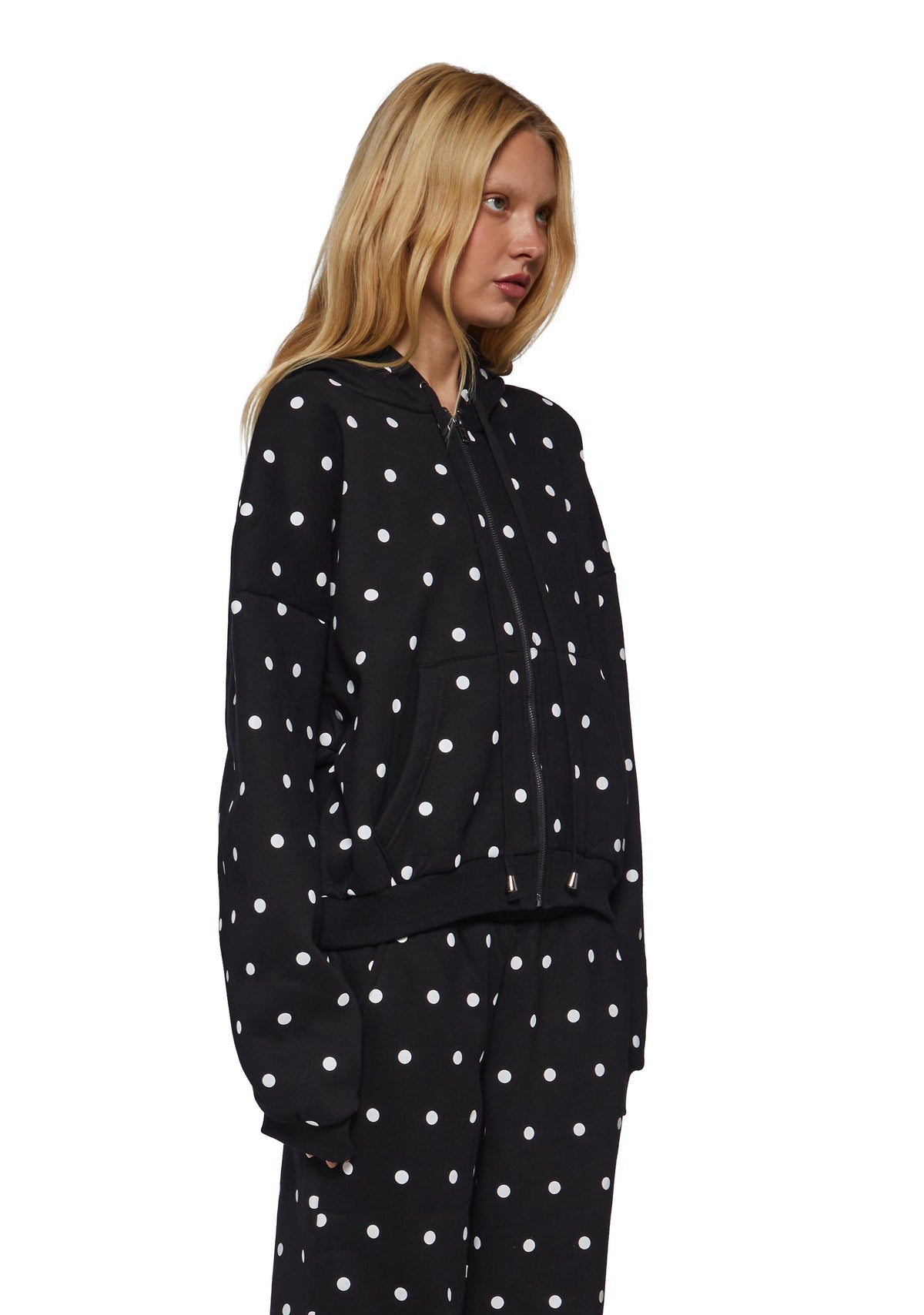 Polka Dot Oversize Zip Sweatshirt