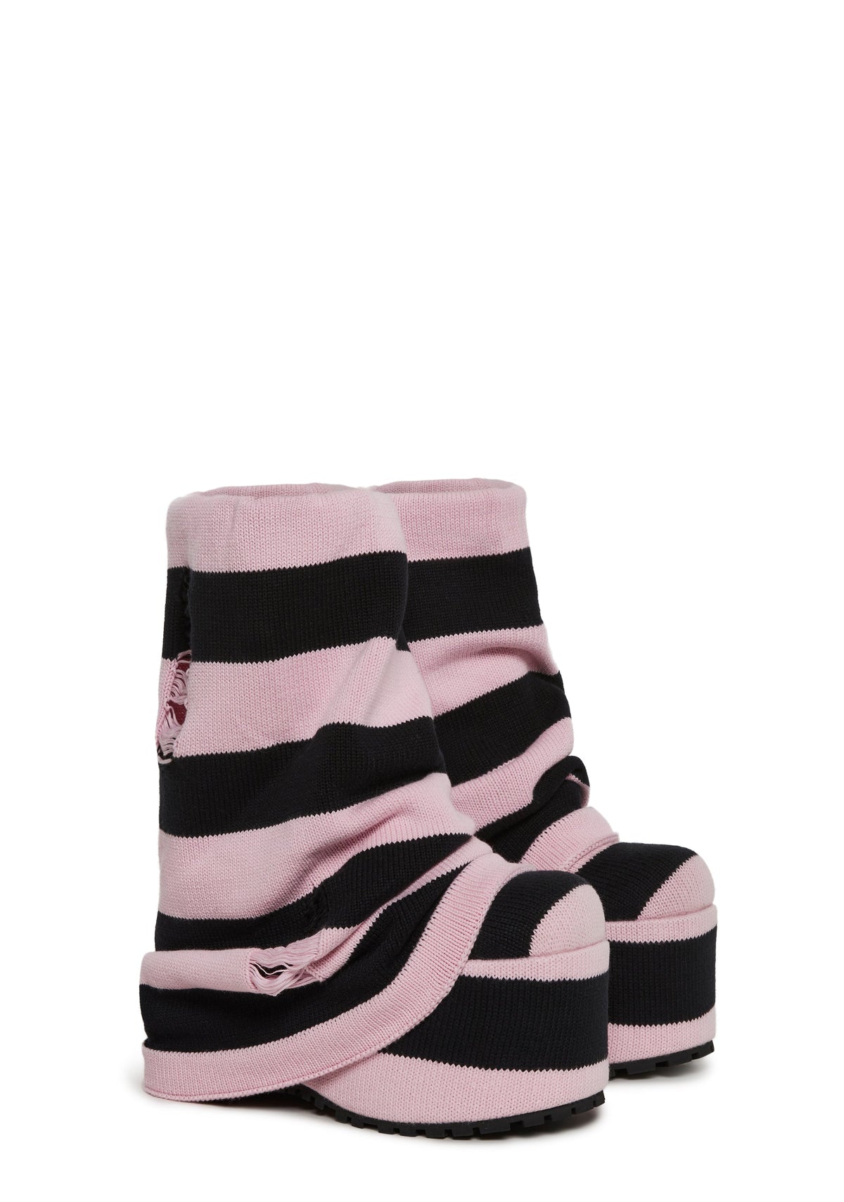 Snuggle Stripes Platform Boots - Black/Pink