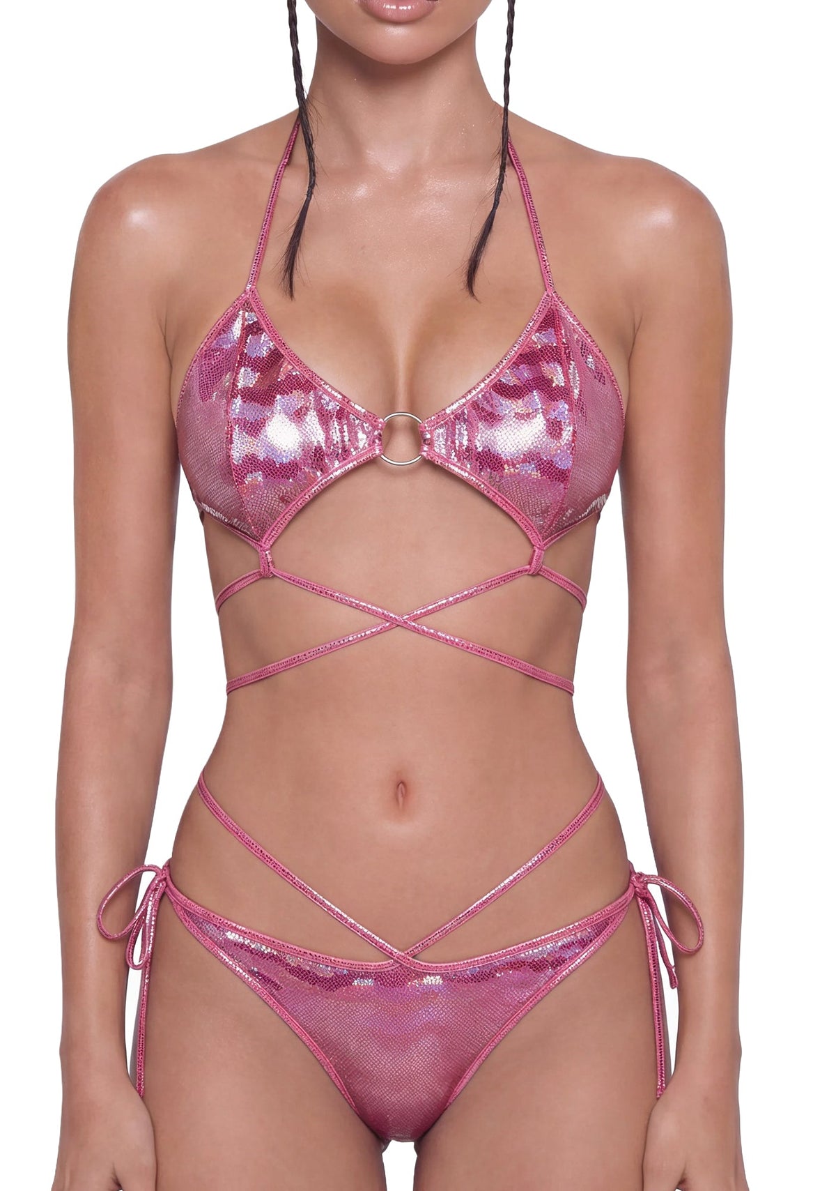 Metallic Strappy Festival Set - Pink