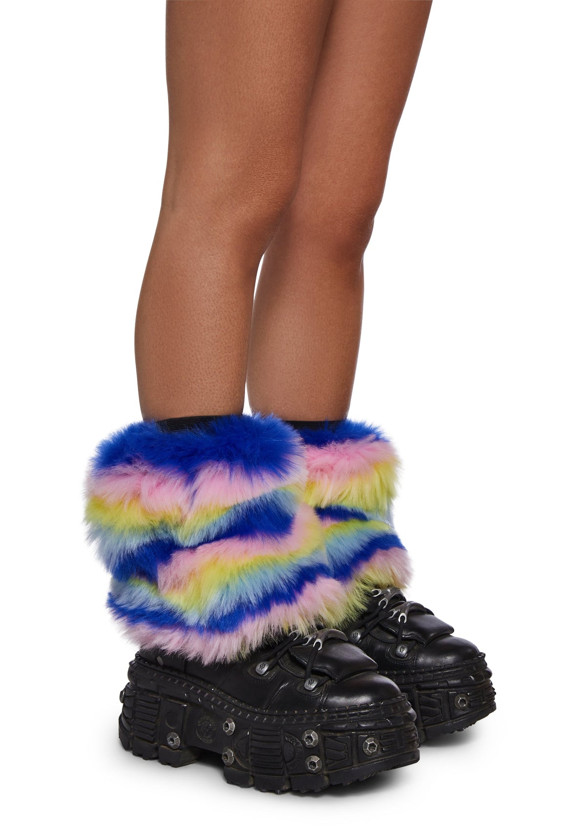 Rainbow Rave Striped Fur Leg Warmers