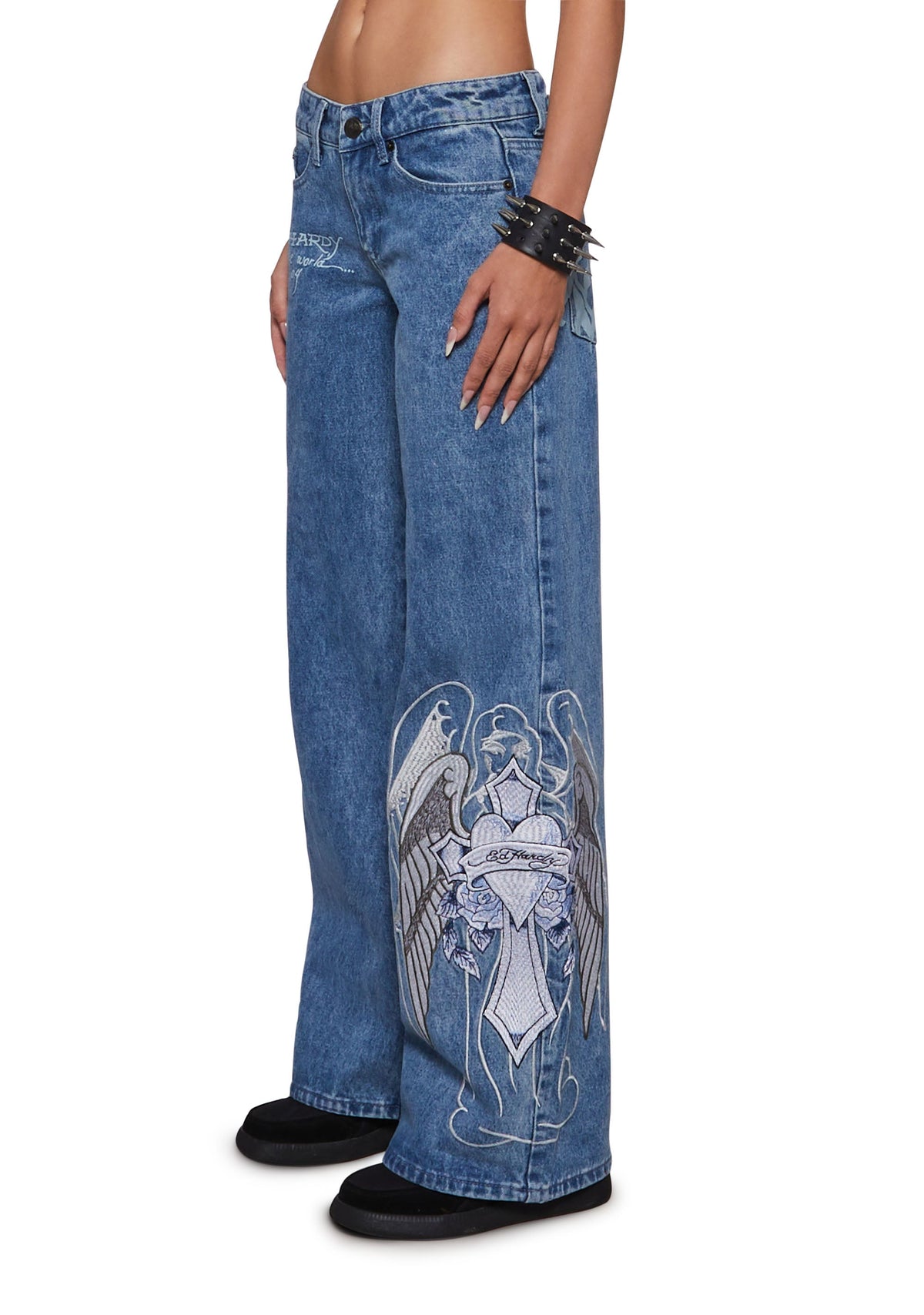 Cross Wings Embroidered Baggy Jean