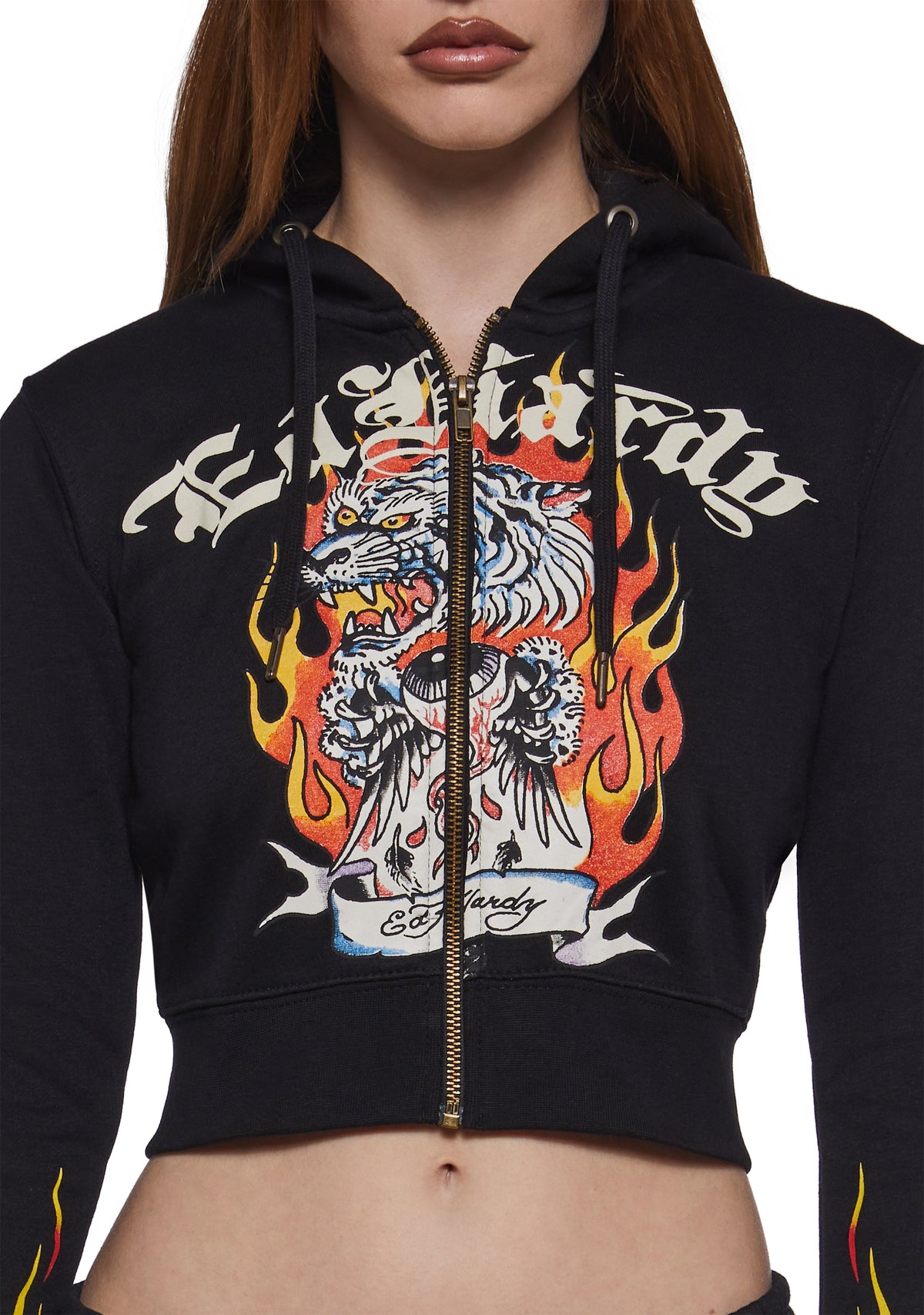 Tiger Flame Crop Zip Hoodie