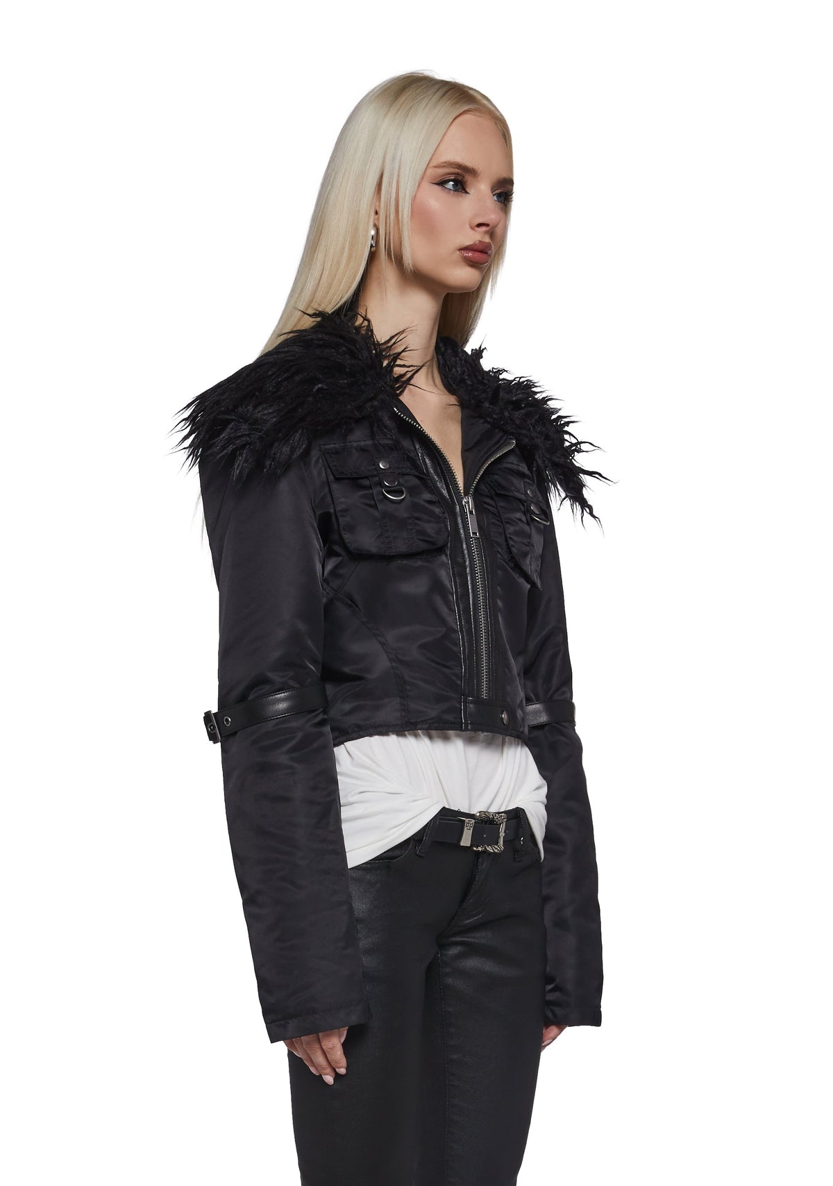 Polished Rebel Cropped Bomber Jacket