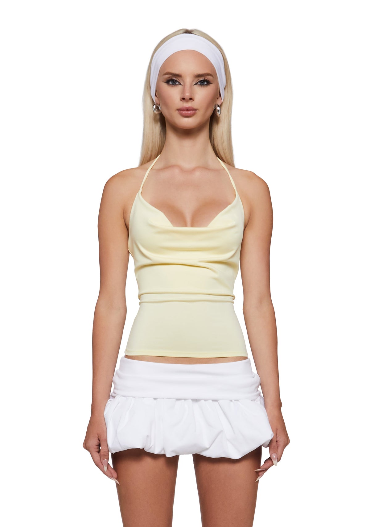Beatriz Cowl Neck Halter Top - Butter Yellow