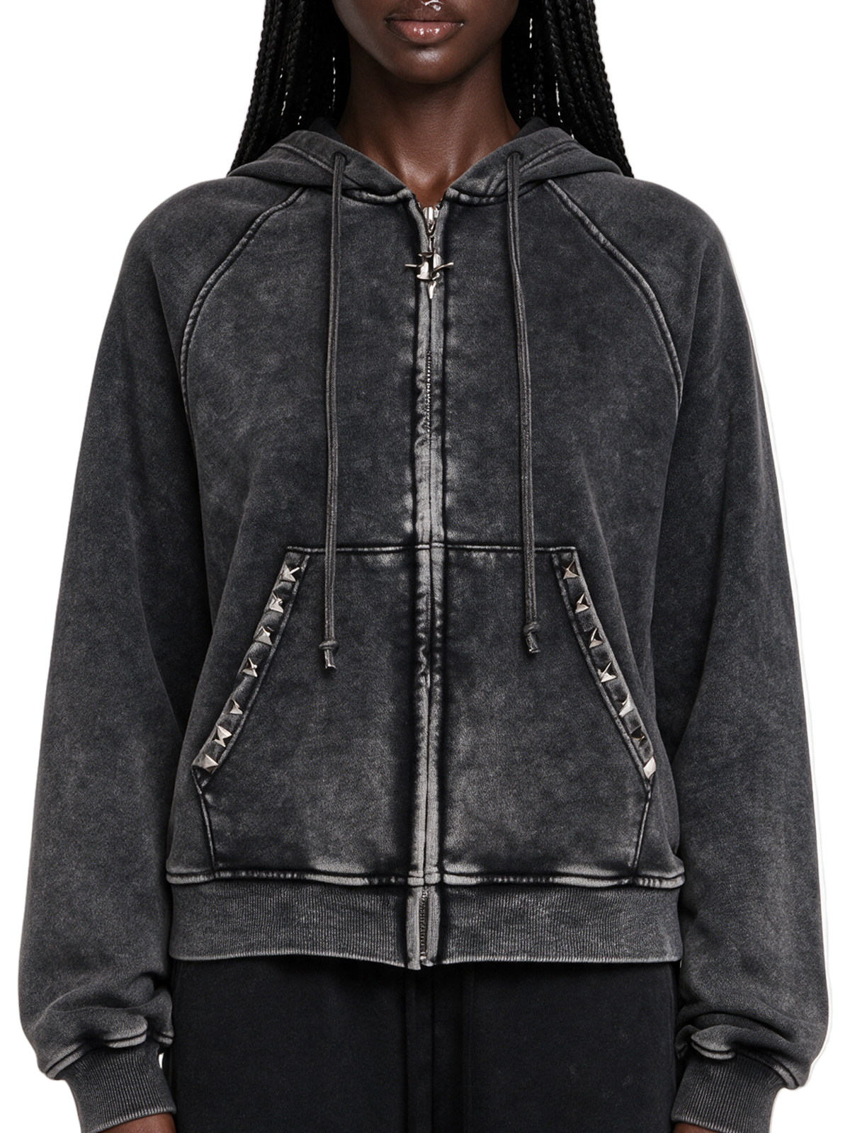 Remix Studded Washed Zip Hoodie