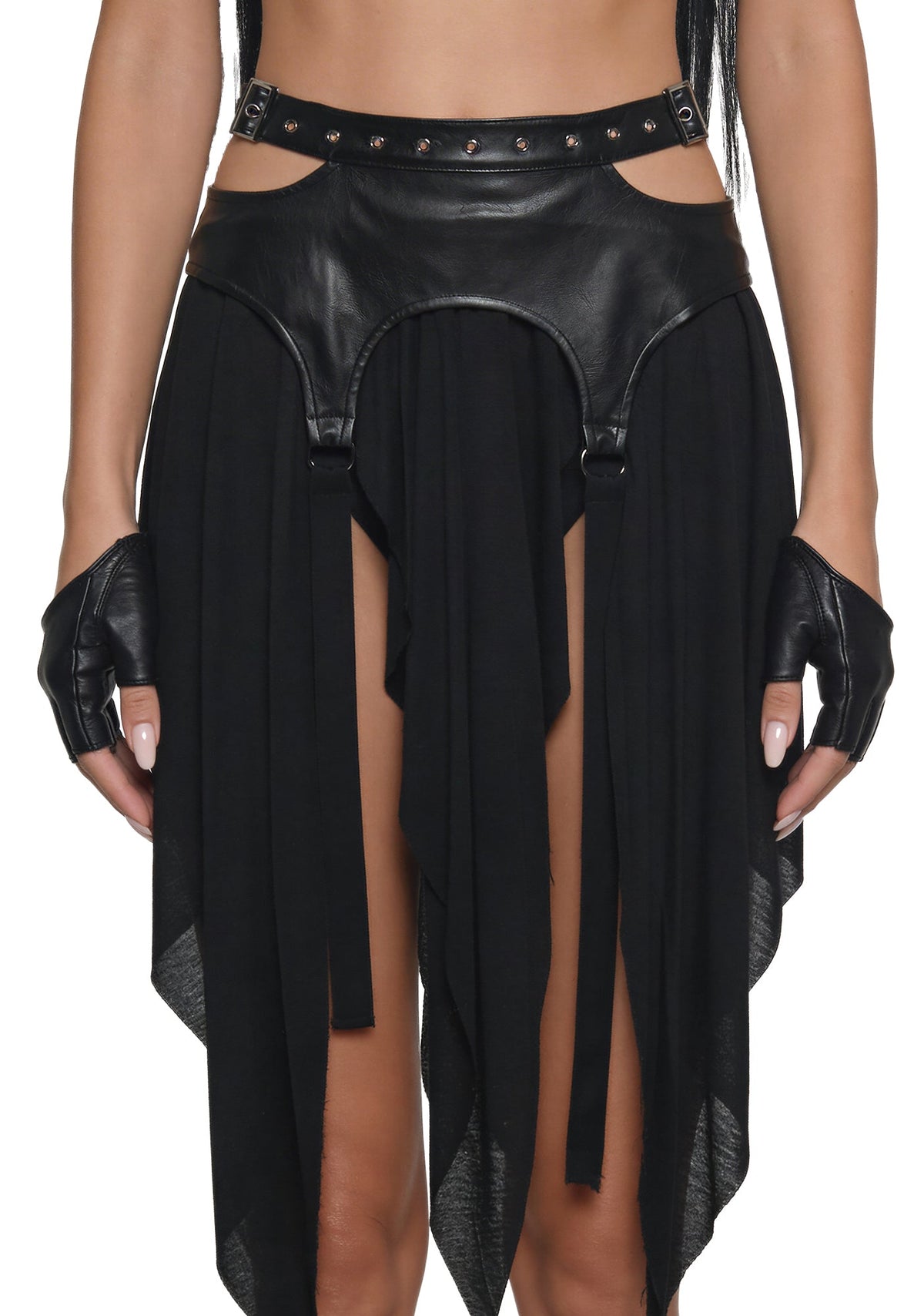 Siren Garter Belted Midi Skirt - Black